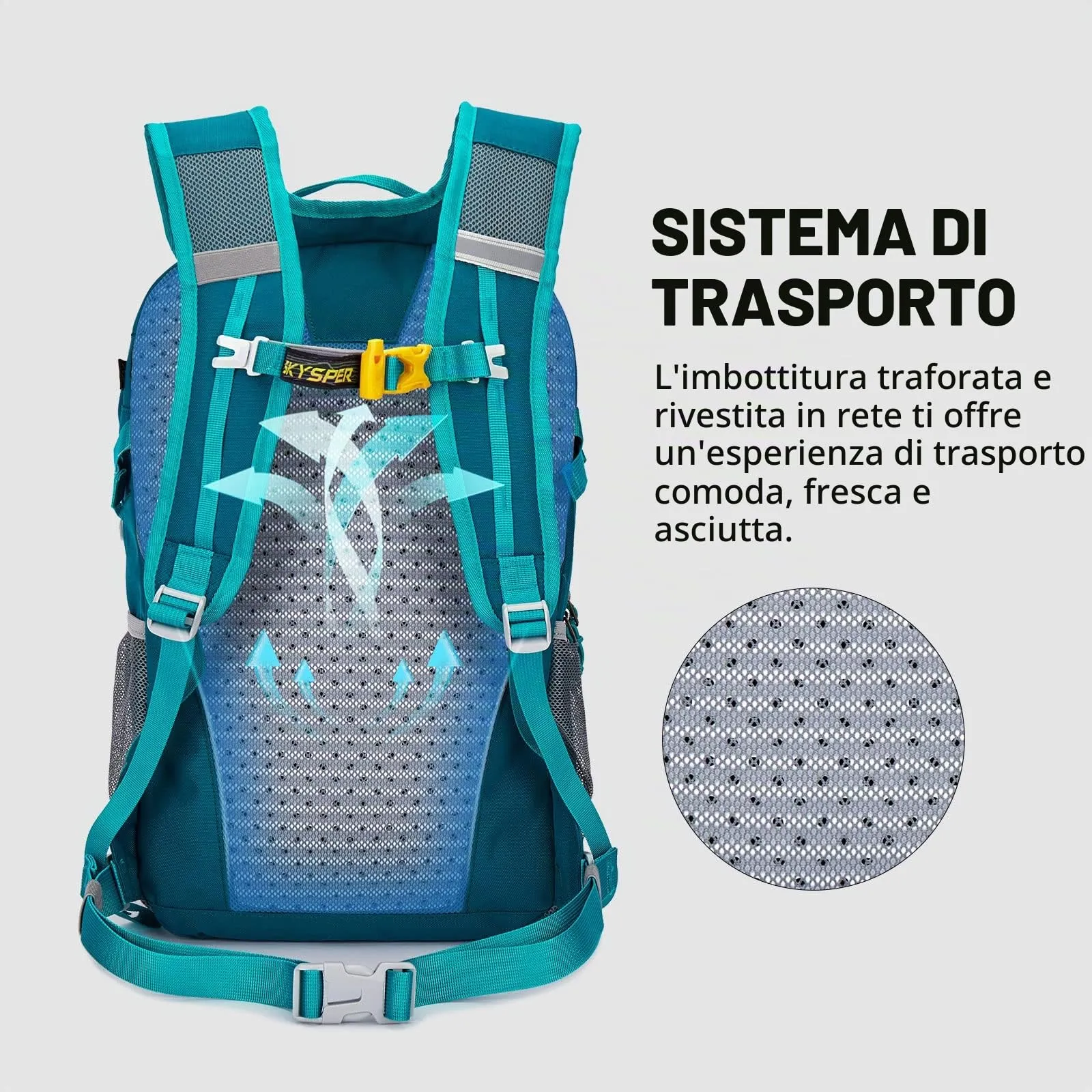 SKYSPER Zaino da Hiking 20L Scozzese Ciano - immagine 3