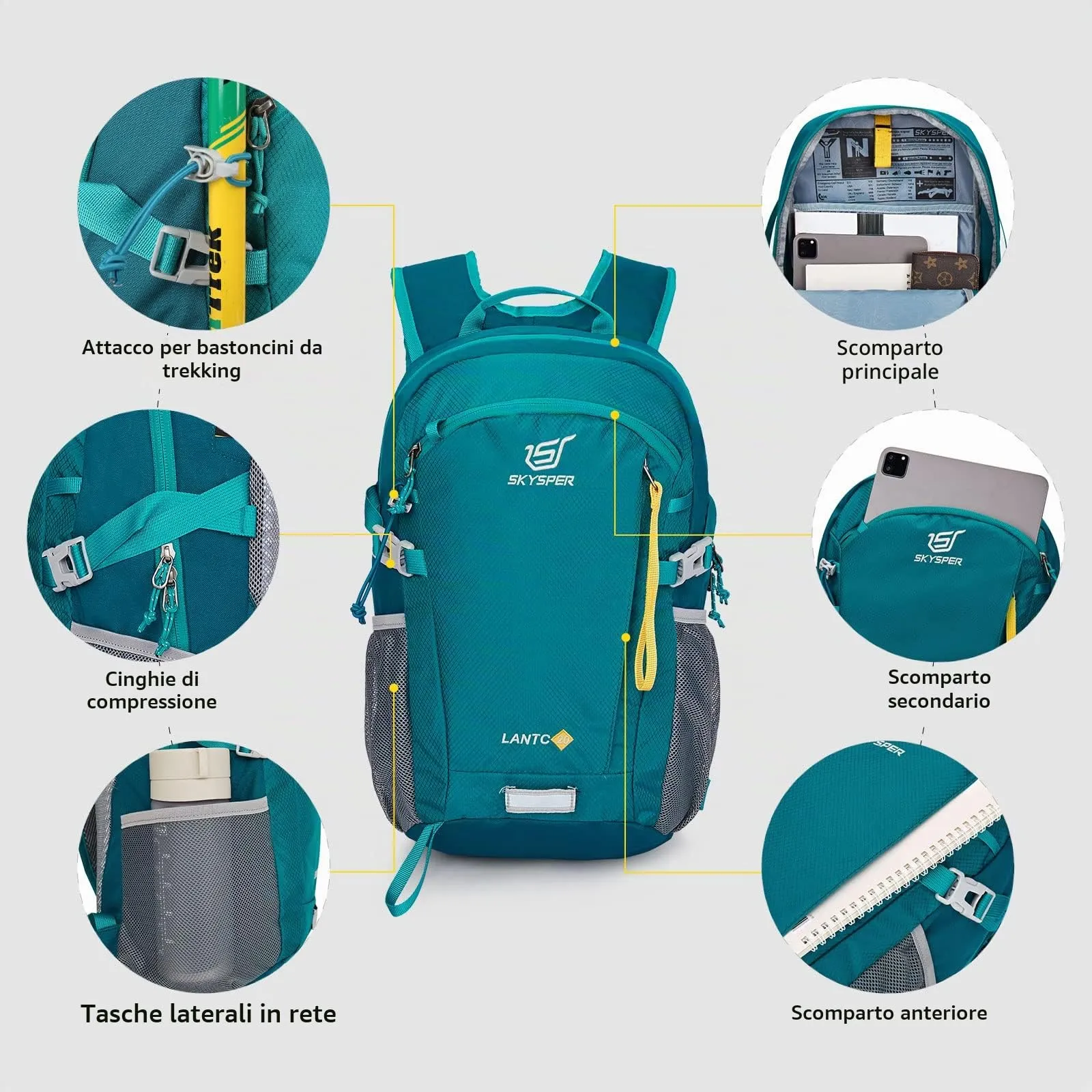 SKYSPER Zaino da Hiking 20L Scozzese Ciano - immagine 5