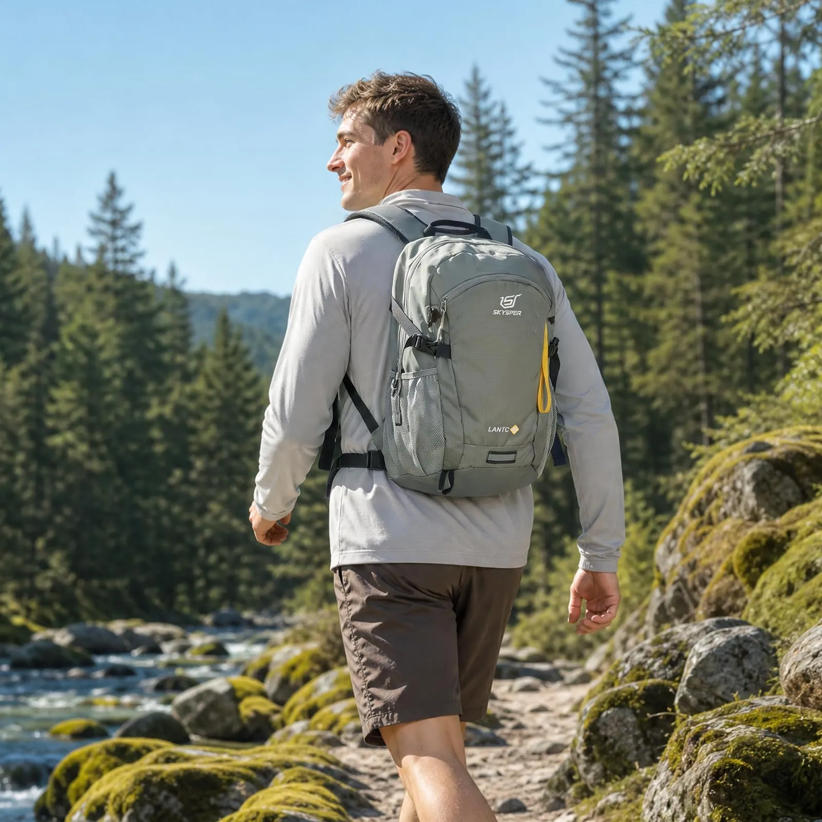 SKYSPER Zaino da Hiking 20L Scozzese Grigio Chiaro - immagine 2