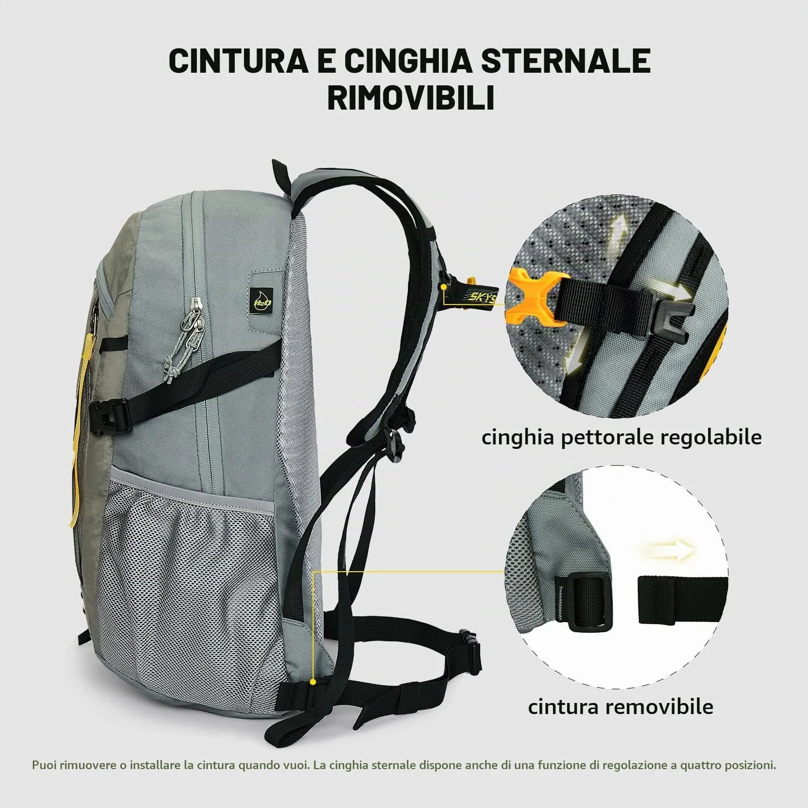 SKYSPER Zaino da Hiking 20L Scozzese Grigio Chiaro - immagine 4