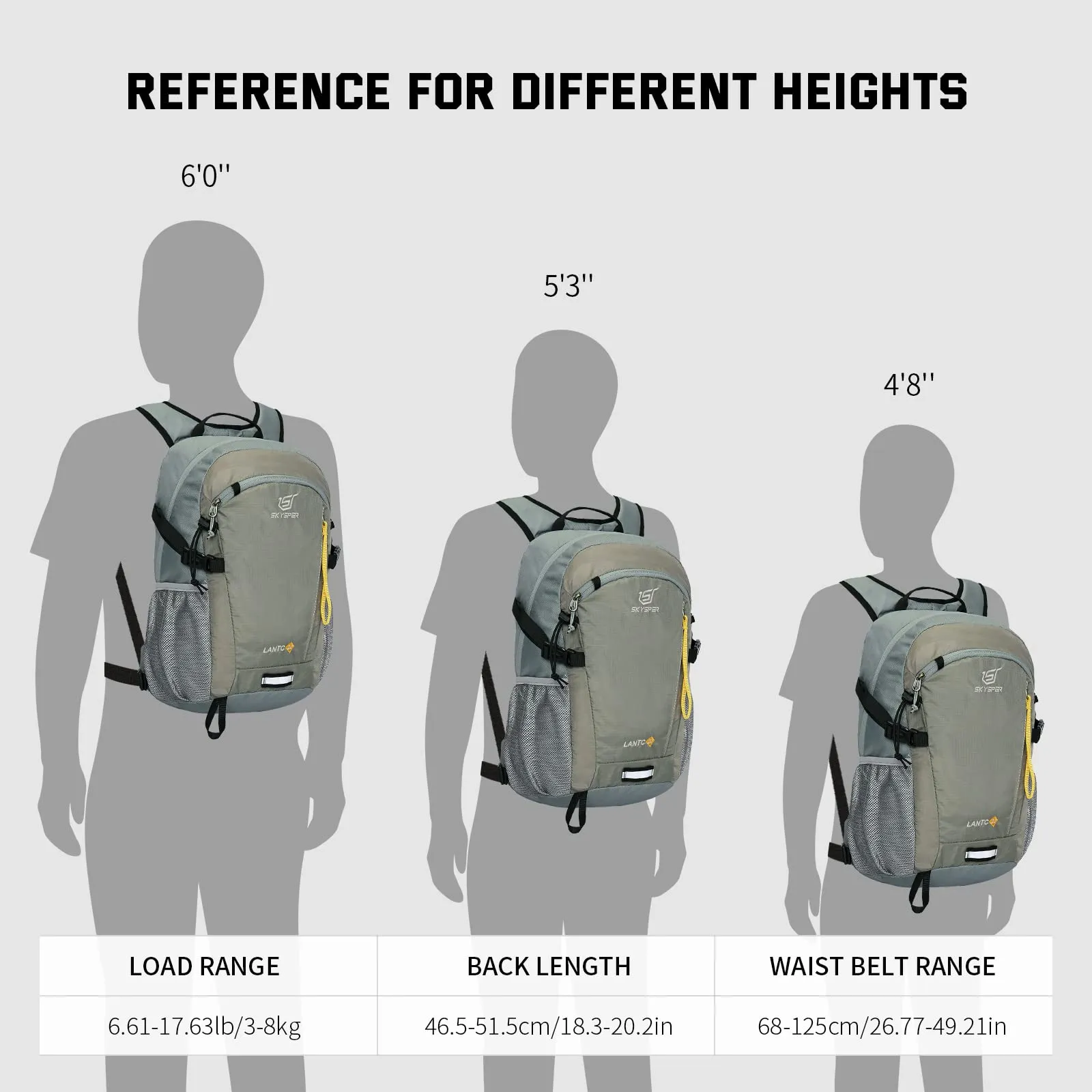 SKYSPER Zaino da Hiking 20L Scozzese Grigio Chiaro - immagine 7