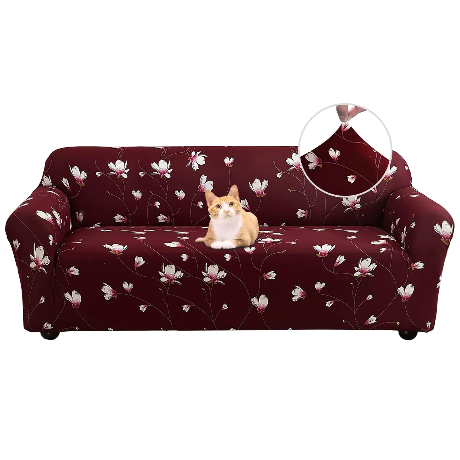 Jaotto Copridivano Elasticizzato 4 Posti Antiscivolo Antimacchia, Orchidee Fucsia - immagine 1