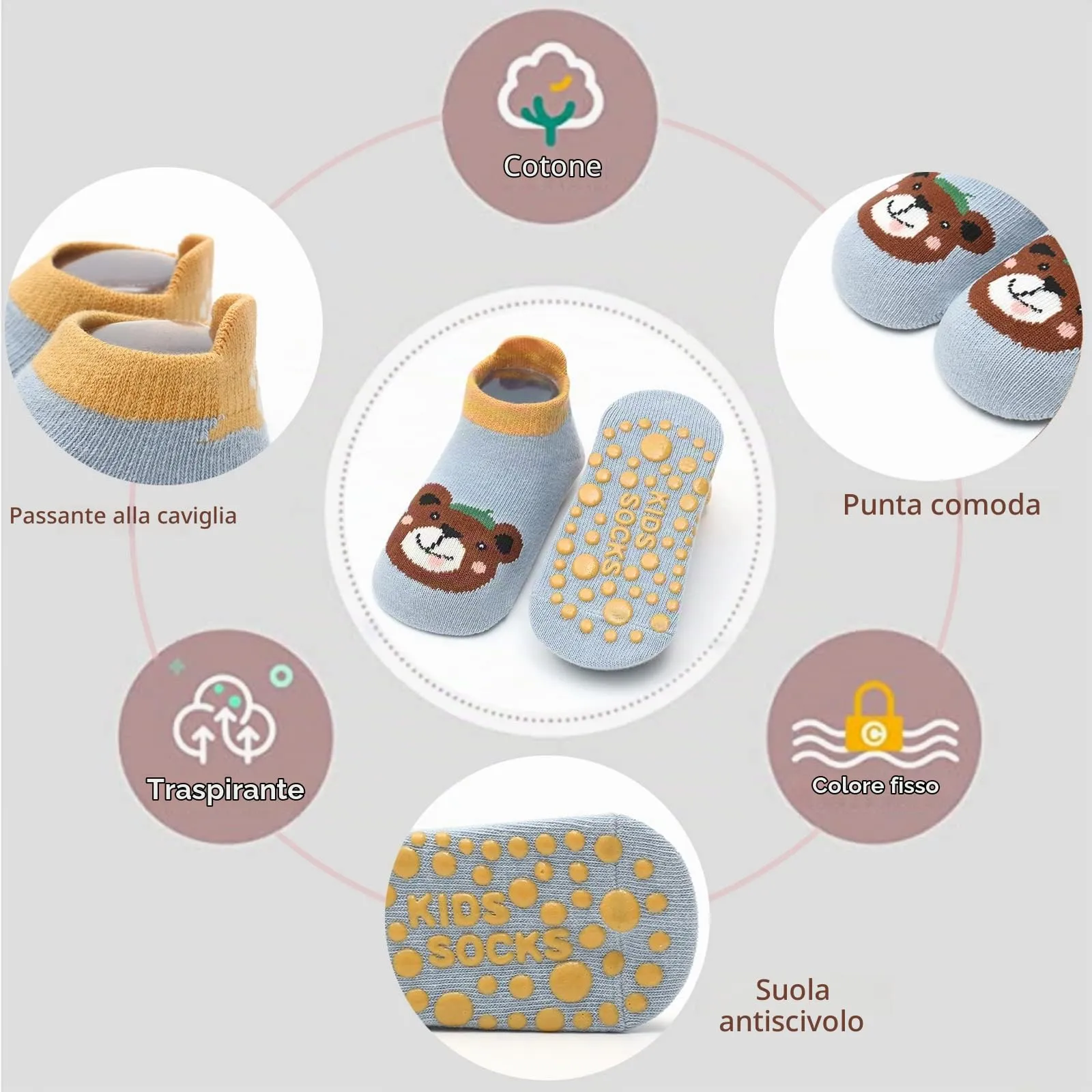 YANWANG Calzini Alla Caviglia Antiscivolo per Neonati e Bambini, 6 Paia, Motivi Cartoni Animati, 1-3 anni, A2-dinosaur - immagine 3