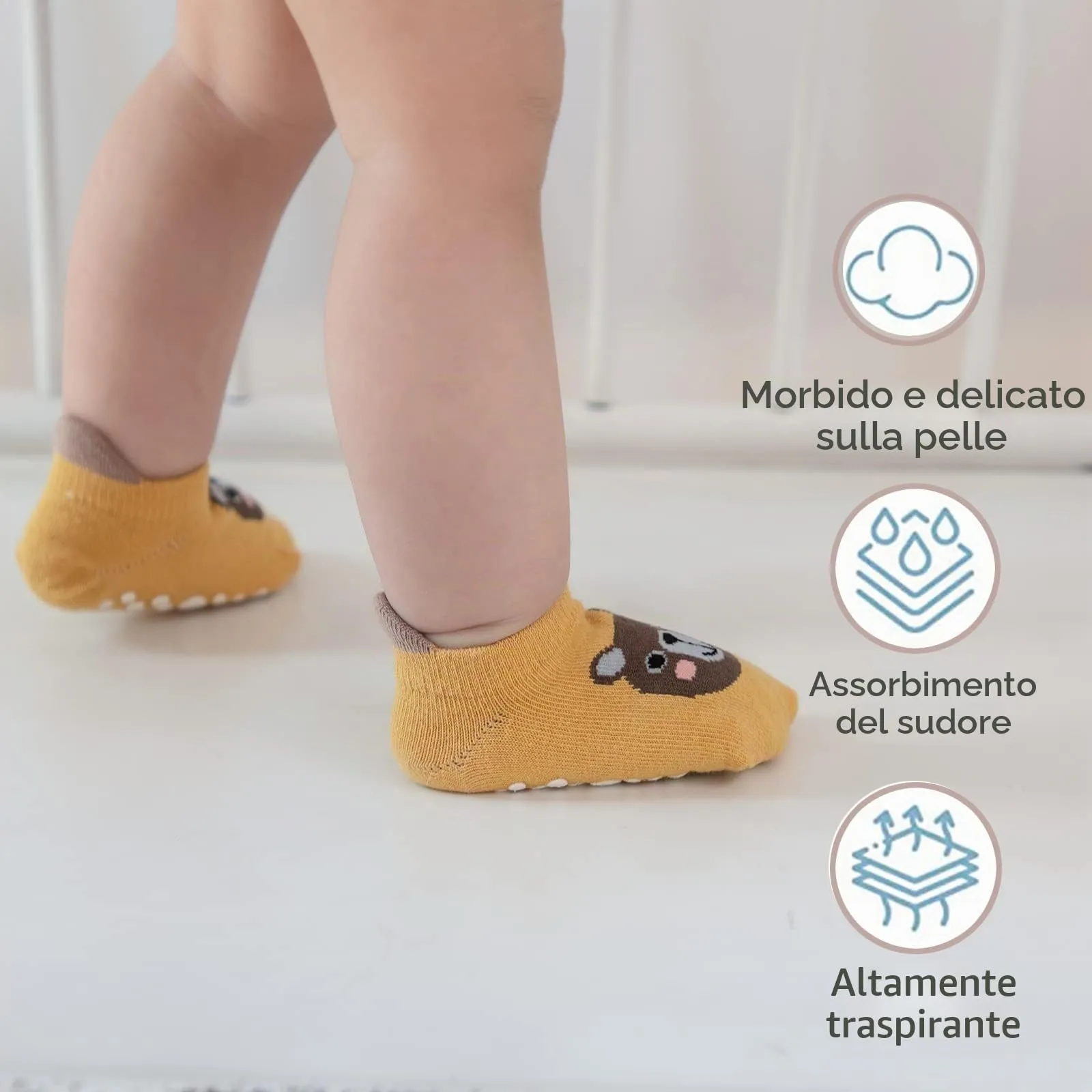 YANWANG Calzini Alla Caviglia Antiscivolo per Neonati e Bambini, 6 Paia, 1-3 anni, A1-koala - immagine 4