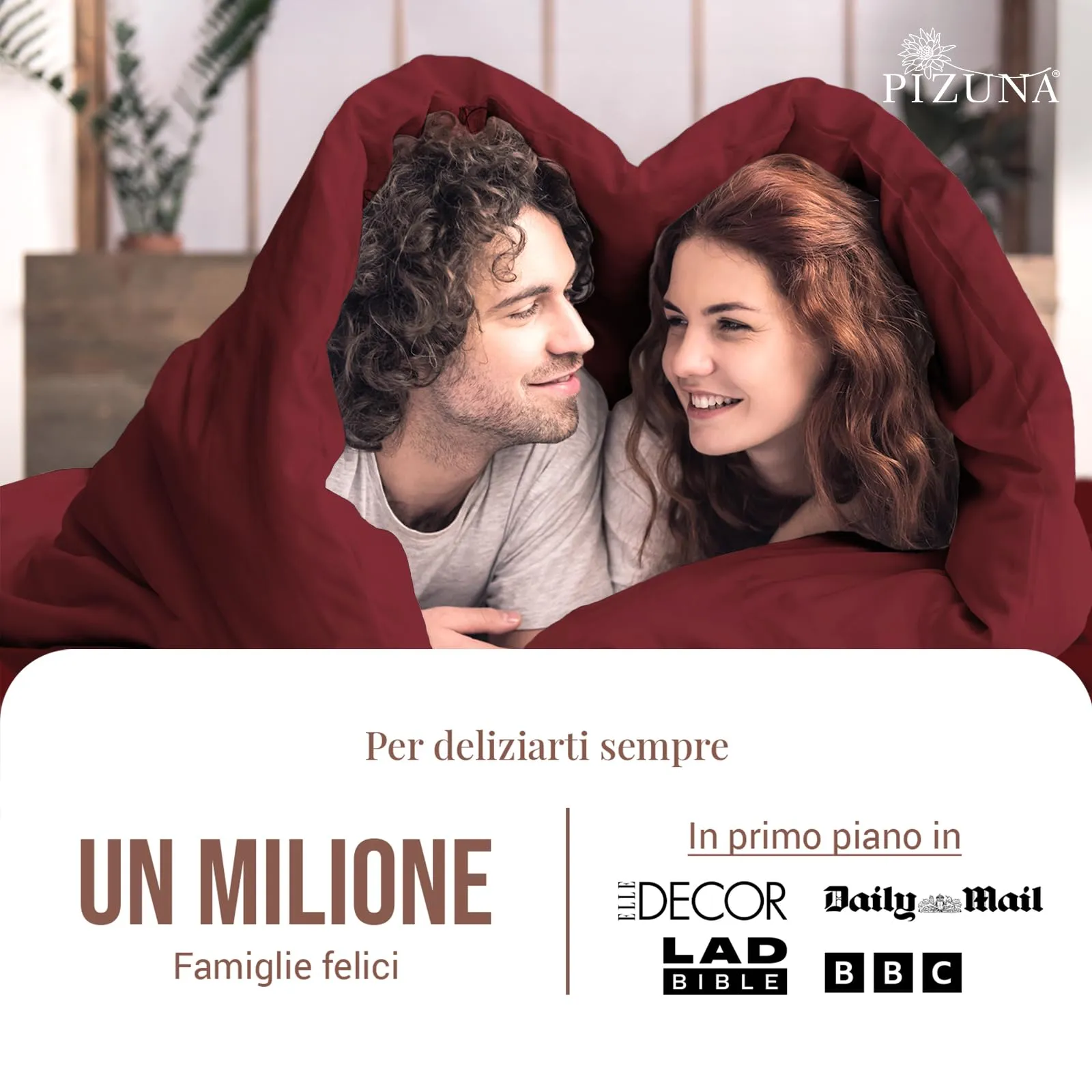 Pizuna Linens Set Copripiumino Matrimoniale in Cotone 400 Fili, 240x200cm, Rosso, 3 Pezzi - immagine 4