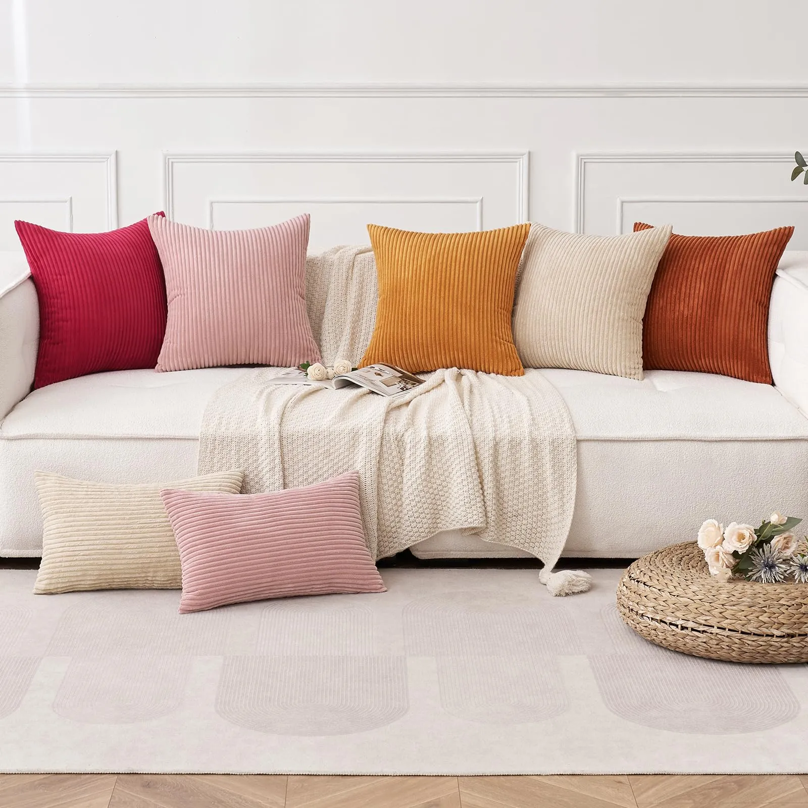 MIULEE Fodere in Velluto a Coste per Cuscini, 40 x 40 cm, Confezione da 2, Arancio bruciato - immagine 8