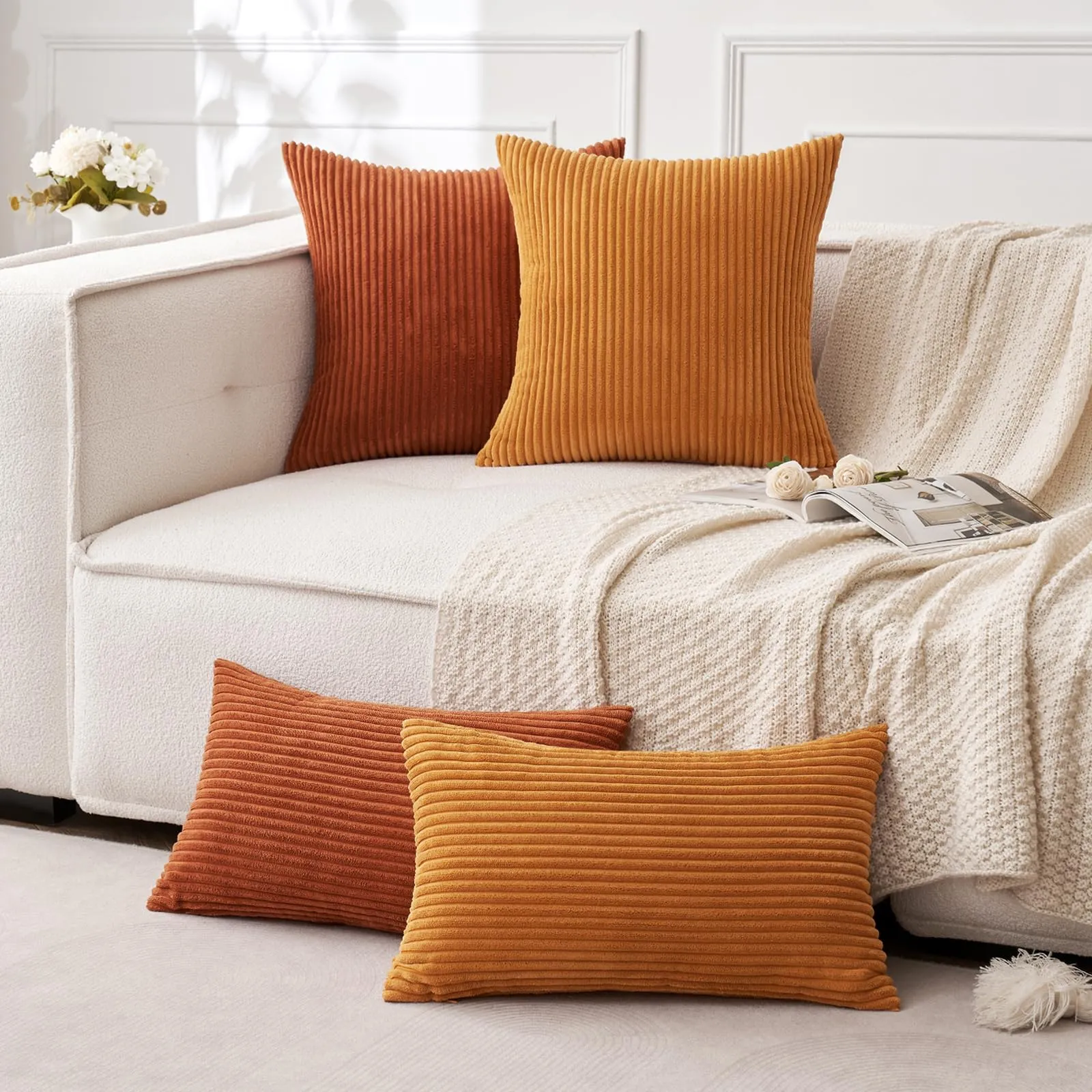 MIULEE Fodere in Velluto a Coste per Cuscini, 40 x 40 cm, Confezione da 2, Arancio bruciato - immagine 9