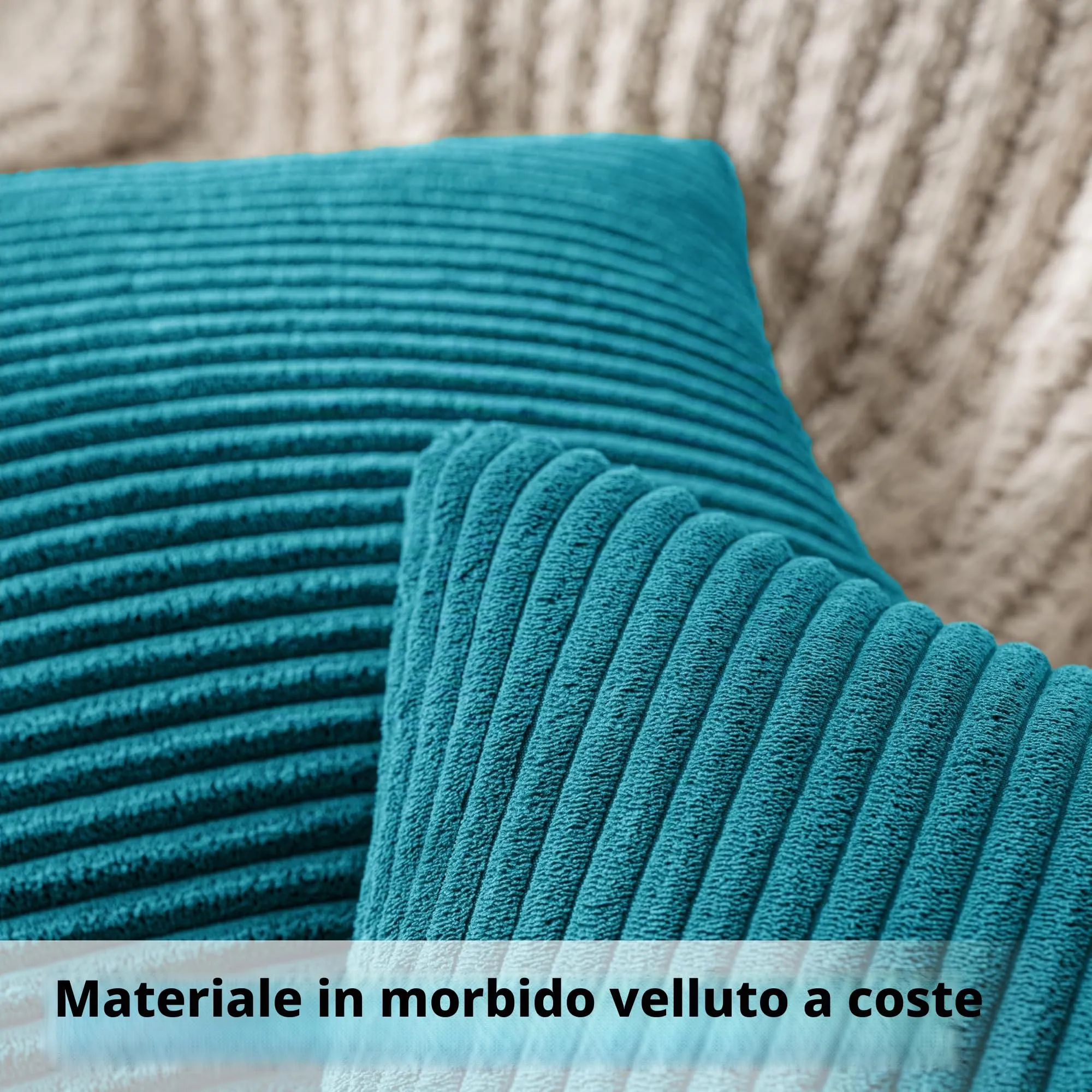 MIULEE Fodere in Velluto a Coste Decorative, 45 x 45 cm, Confezione da 2, Lake Blue - immagine 2