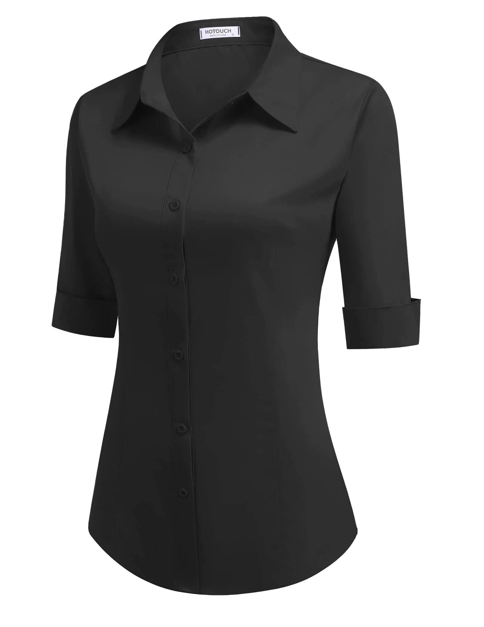 Hotouch Camicetta da Donna in Cotone Slim Fit con Maniche a 3/4 e Scollo a V, Nero, XS - immagine 1