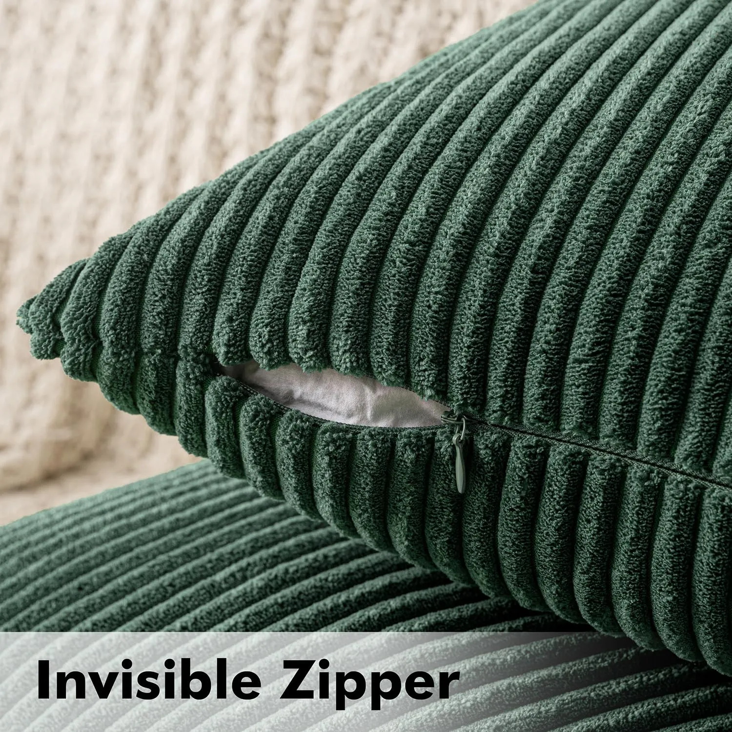 MIULEE Fodere in Velluto a Coste Decorative, 45x45cm, Verde Scuro, Confezione da 2 - immagine 3