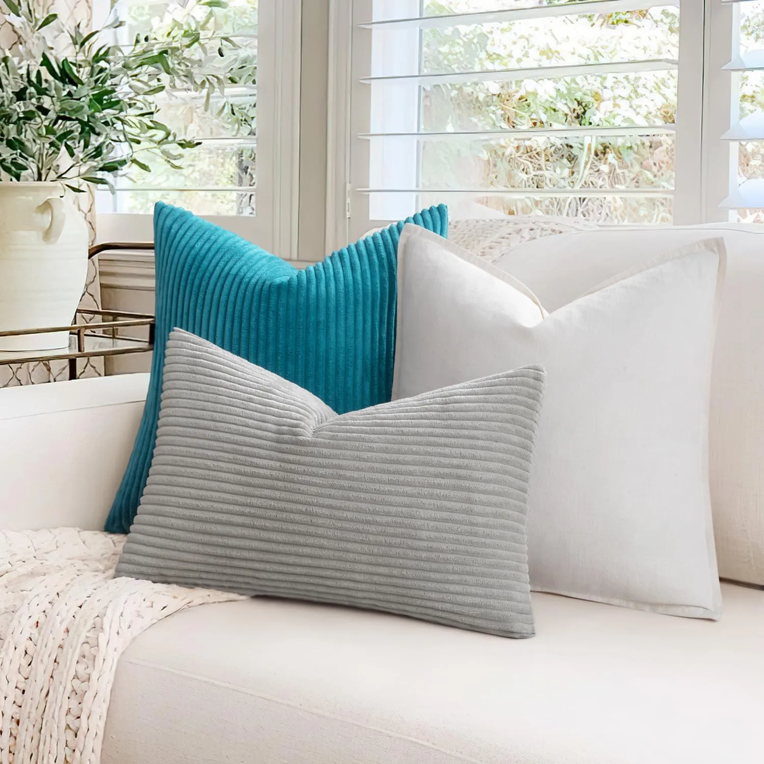 MIULEE Fodere in Velluto a Coste Decorative, 30x50cm, Lake Blue, Confezione da 2 - immagine 4