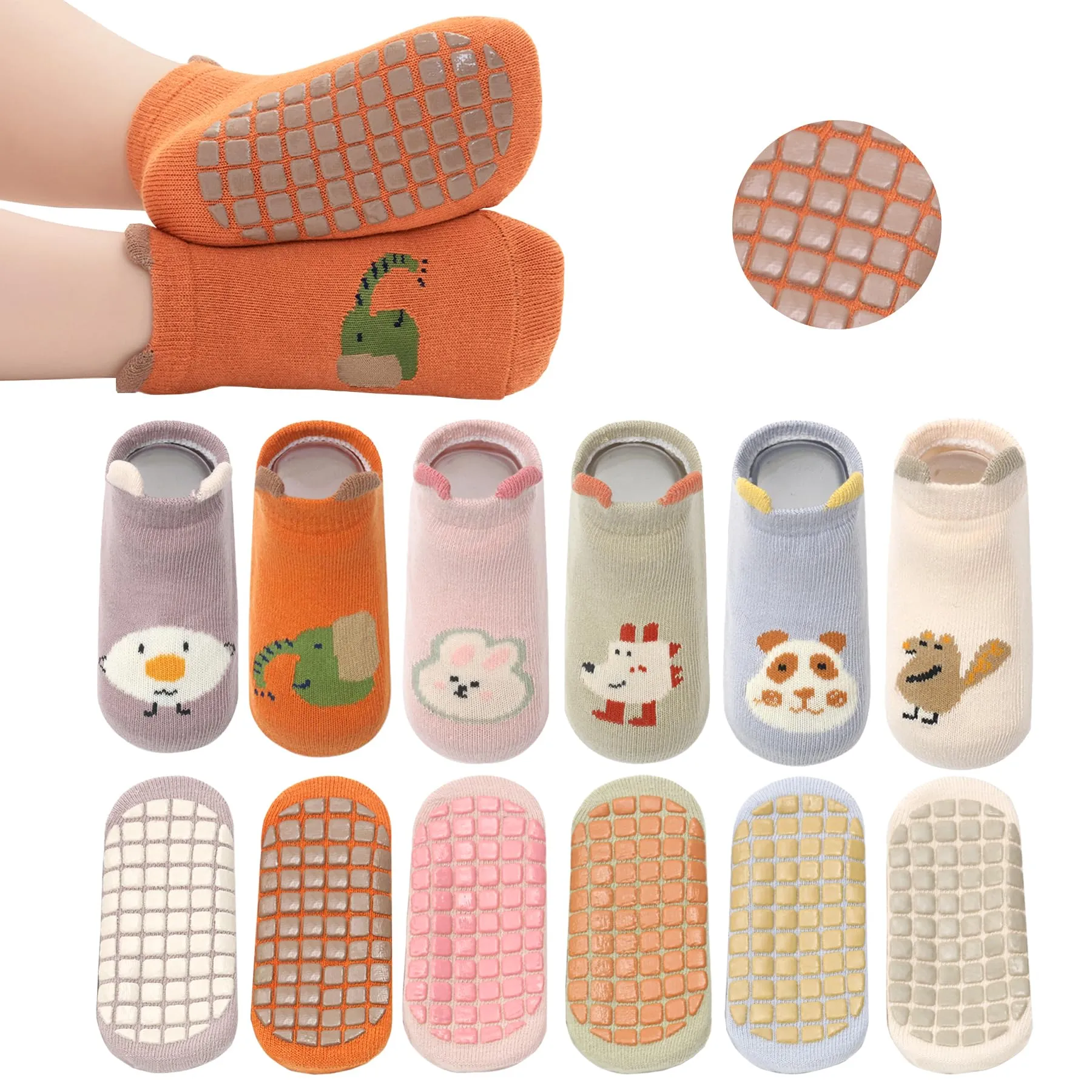 YANWANG Calzini Alla Caviglia Antiscivolo per Bambini, 6 Paia, Motivi Cartoni Animati (3-5 anni, A4-bird) - immagine 1