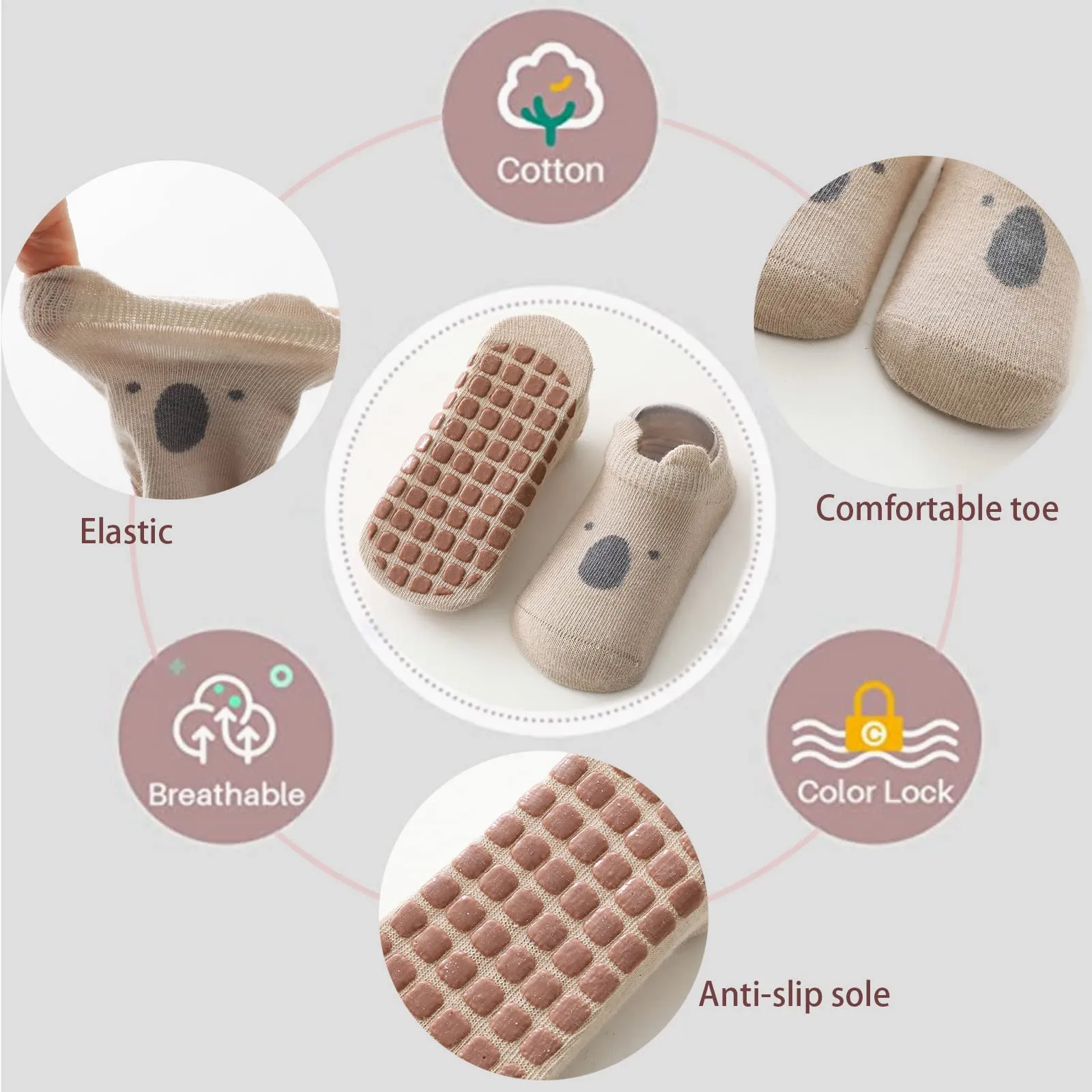 YANWANG Calzini Alla Caviglia Antiscivolo con Motivi Cartoni Animato per Neonati e Bambini, 6 Paia (1-3 anni, B1-cat) - immagine 3