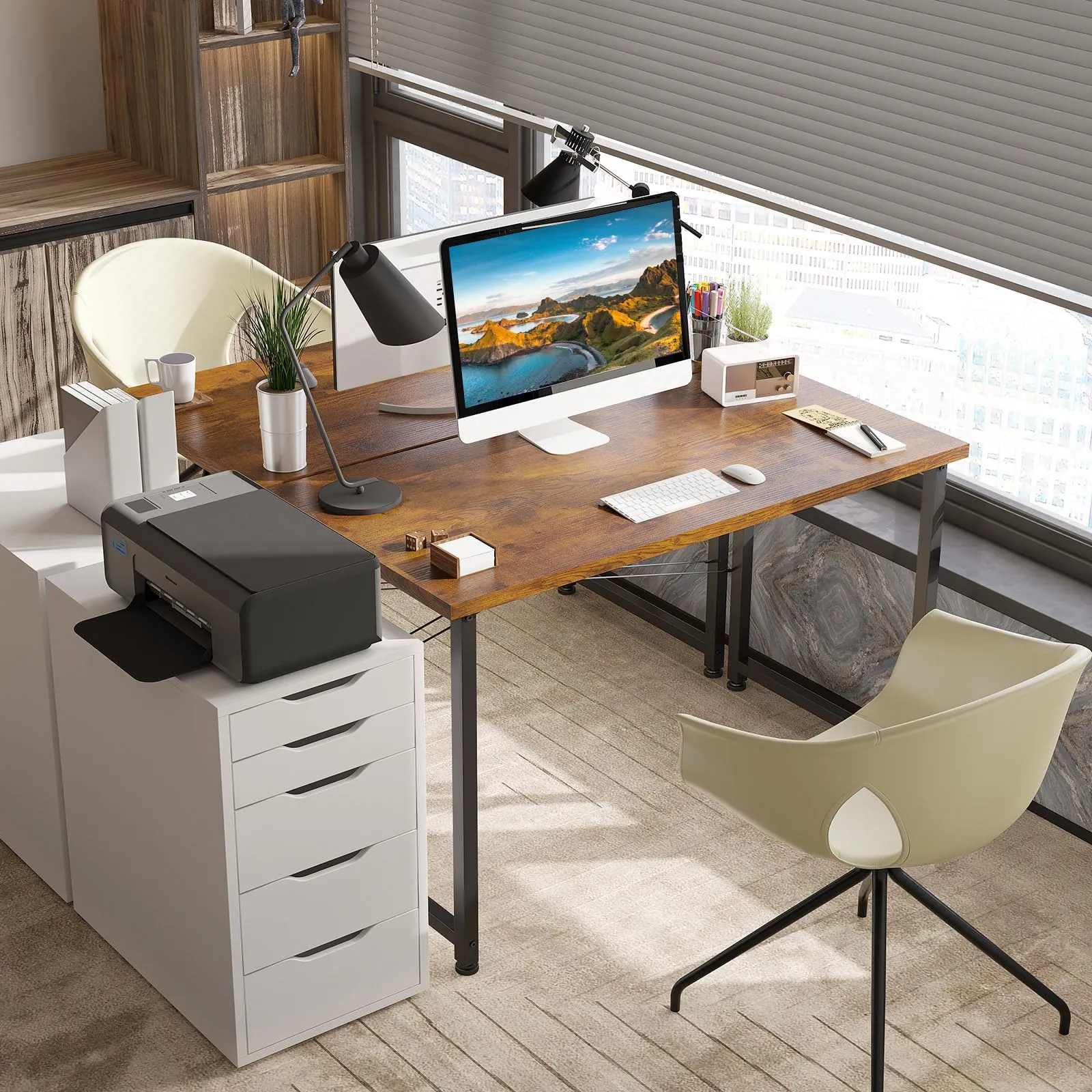 ODK Scrivania Salvaspazio per Computer, 100 × 48 cm, Marrone - immagine 2