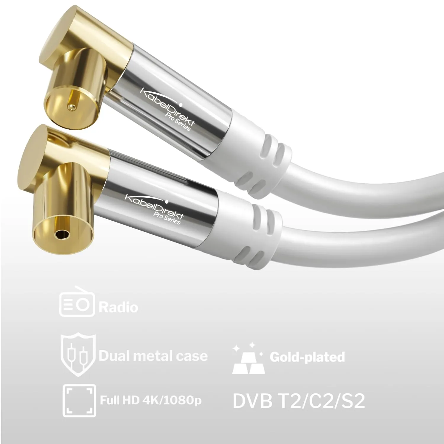 KabelDirekt Cavo Antenna TV 4K, 10m, 2x 90°, Bianco - immagine 2