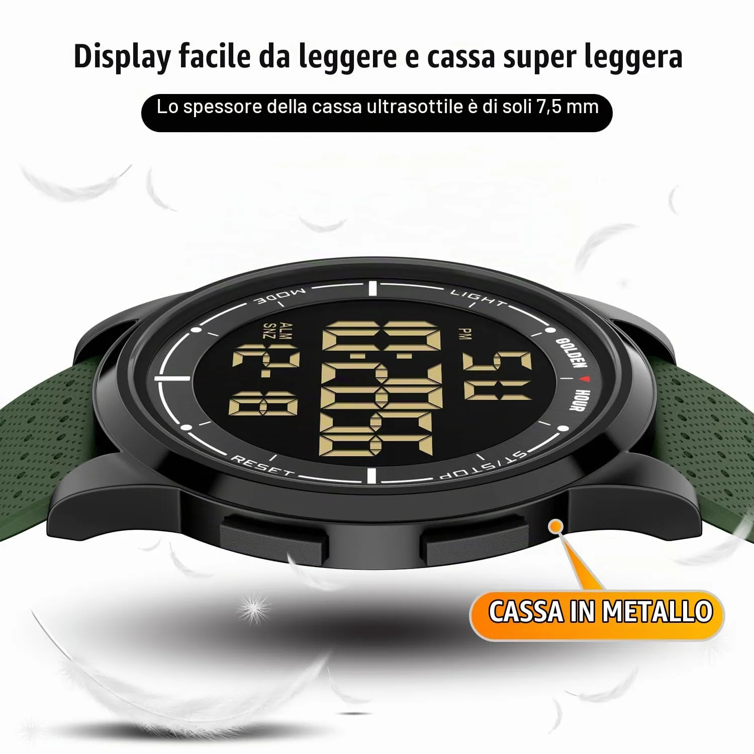 Golden Hour GH1313 Orologio Digitale Ultra-Sottile Minimalista Sport Impermeabile con Cinturino in Gomma - immagine 2