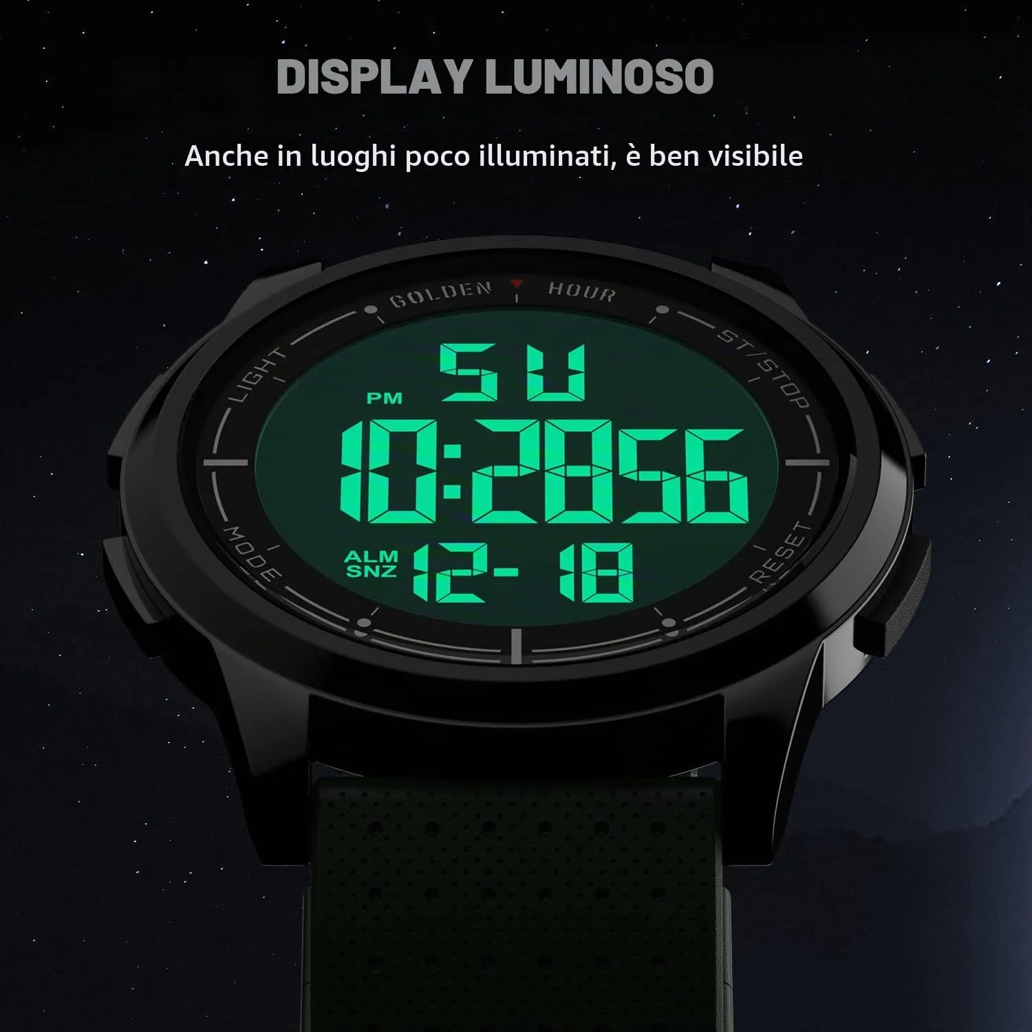 Golden Hour GH1313 Orologio Digitale Ultra-Sottile Minimalista Sport Impermeabile con Cinturino in Gomma - immagine 3