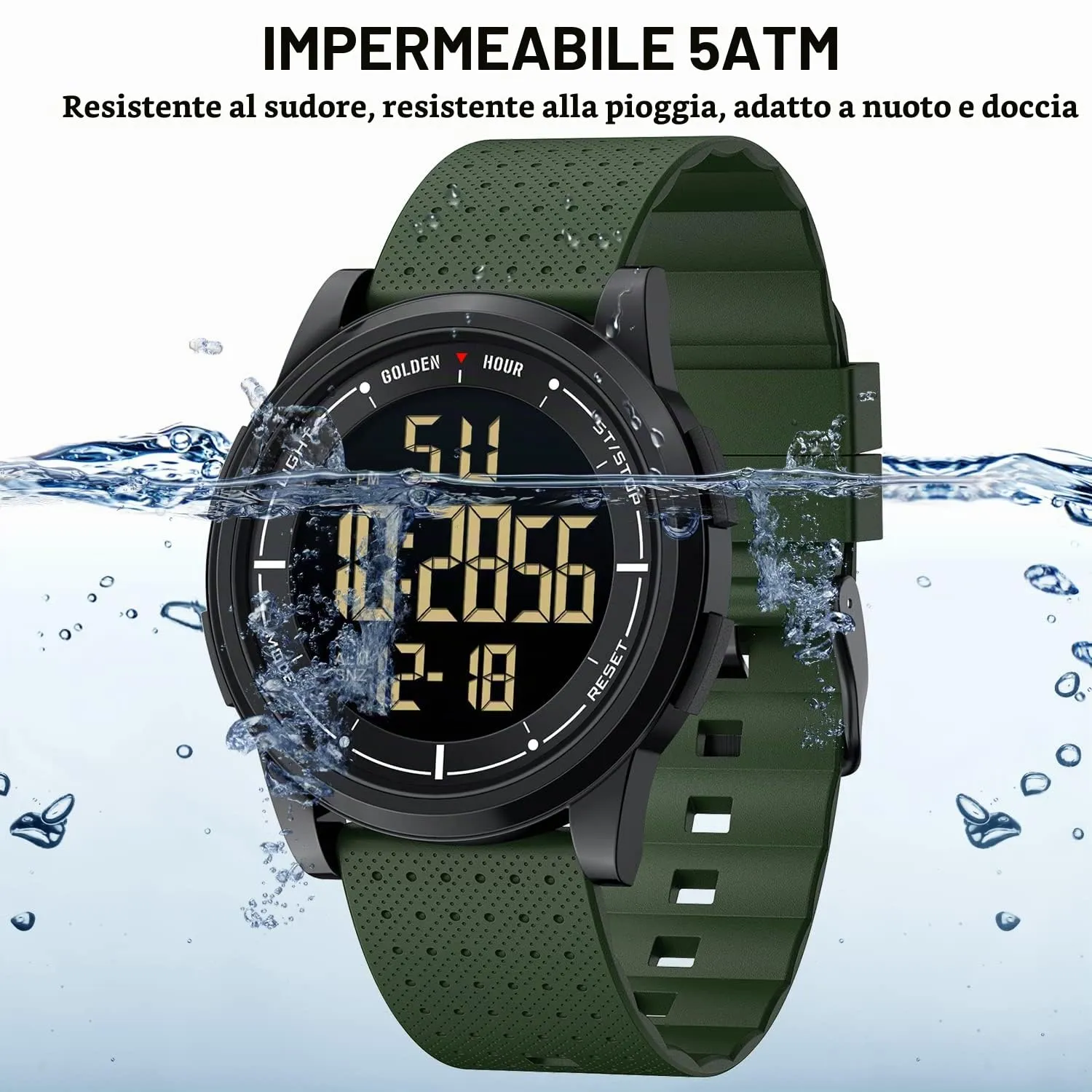 Golden Hour GH1313 Orologio Digitale Ultra-Sottile Minimalista Sport Impermeabile con Cinturino in Gomma - immagine 5