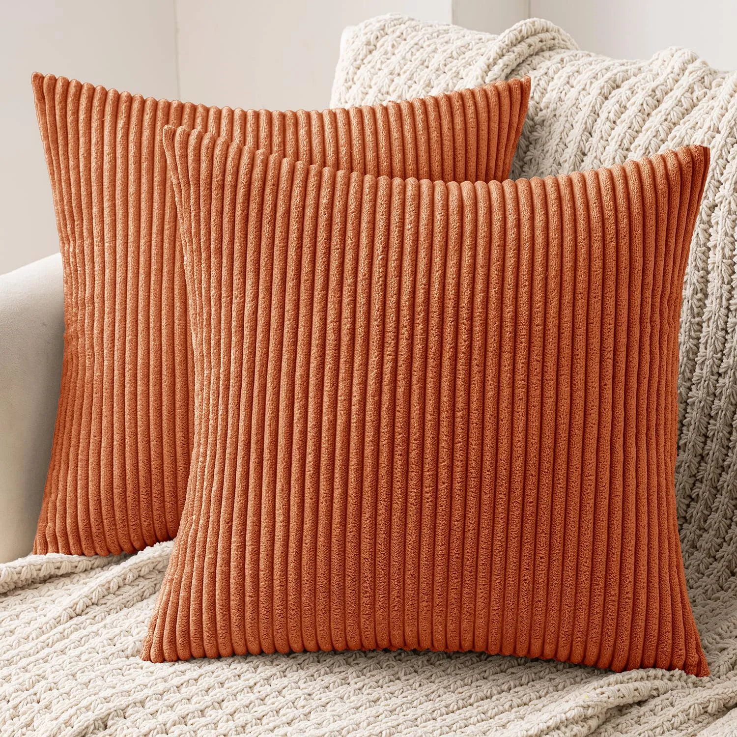 MIULEE Fodere in Velluto a Coste, 50 x 50 cm, Confezione da 2, Caramello - immagine 1