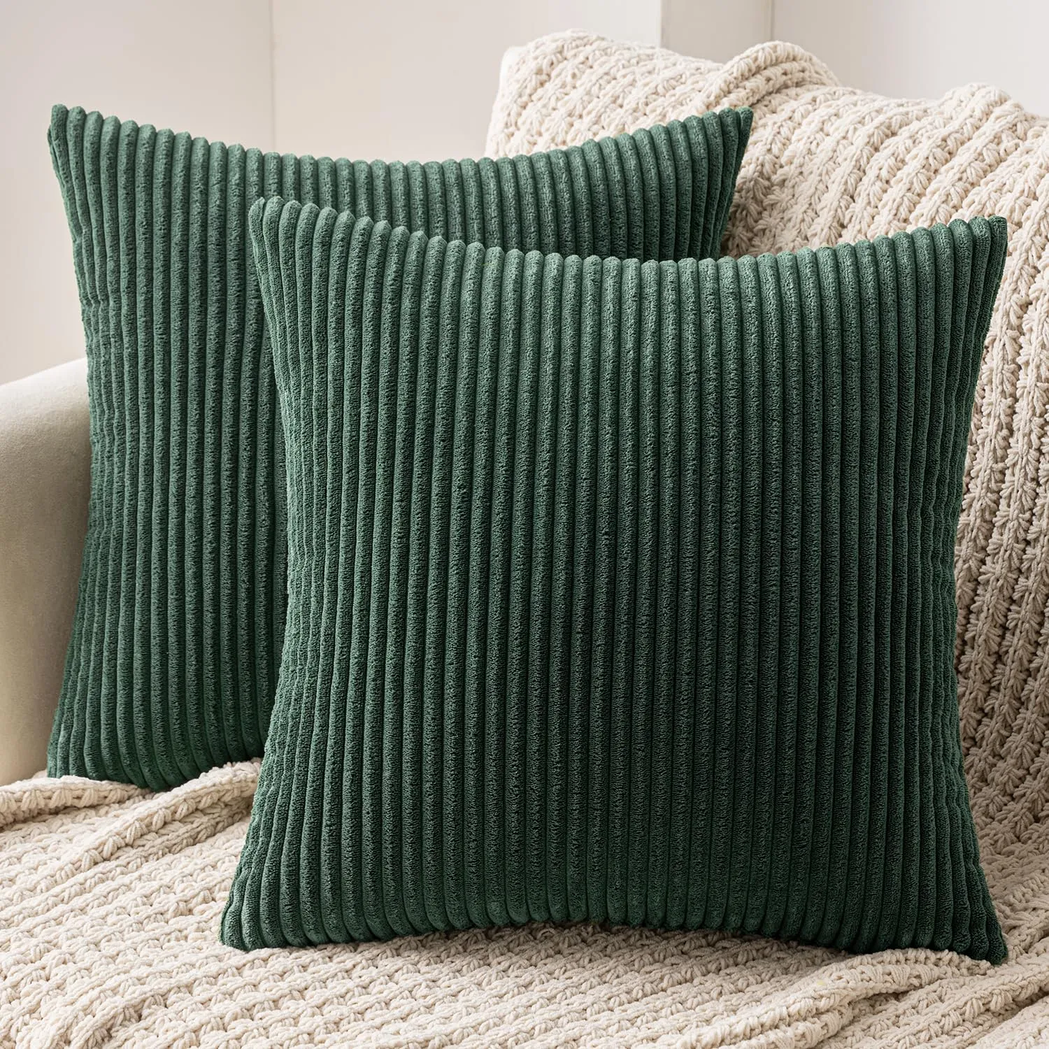 MIULEE Fodere in Velluto a Coste, 40x40cm, Confezione da 2, Verde Scuro - immagine 1