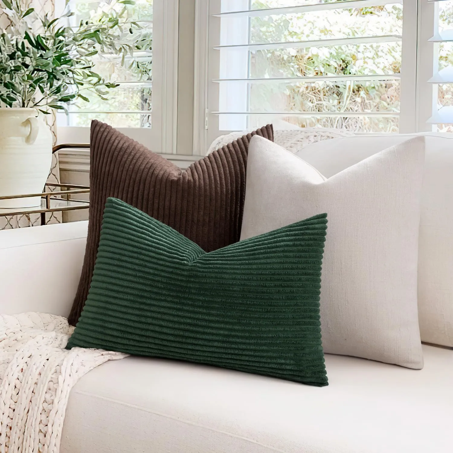 MIULEE Fodere in Velluto a Coste, 40x40cm, Confezione da 2, Verde Scuro - immagine 4