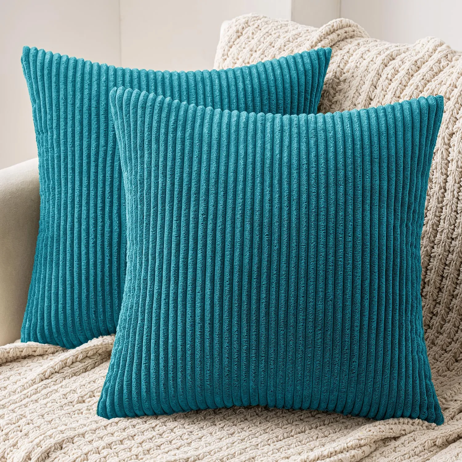 MIULEE Fodere in Velluto a Coste, 50 x 50 cm, Lake Blue, Confezione da 2 - immagine 1
