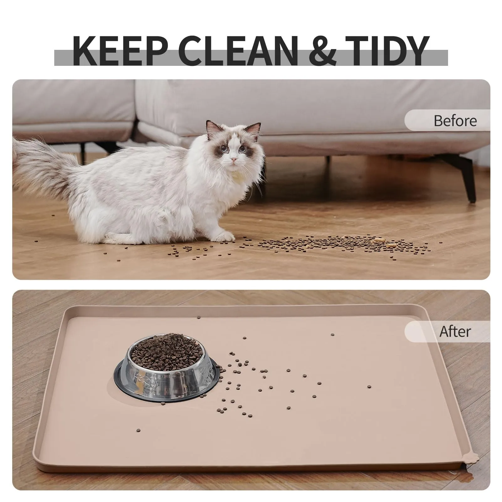 Reopet Tappetino in Silicone per Cibo e Acqua per Animali Domestici, Impermeabile e Antispill, 71 x 45 cm, Marrone grigiastro - immagine 6