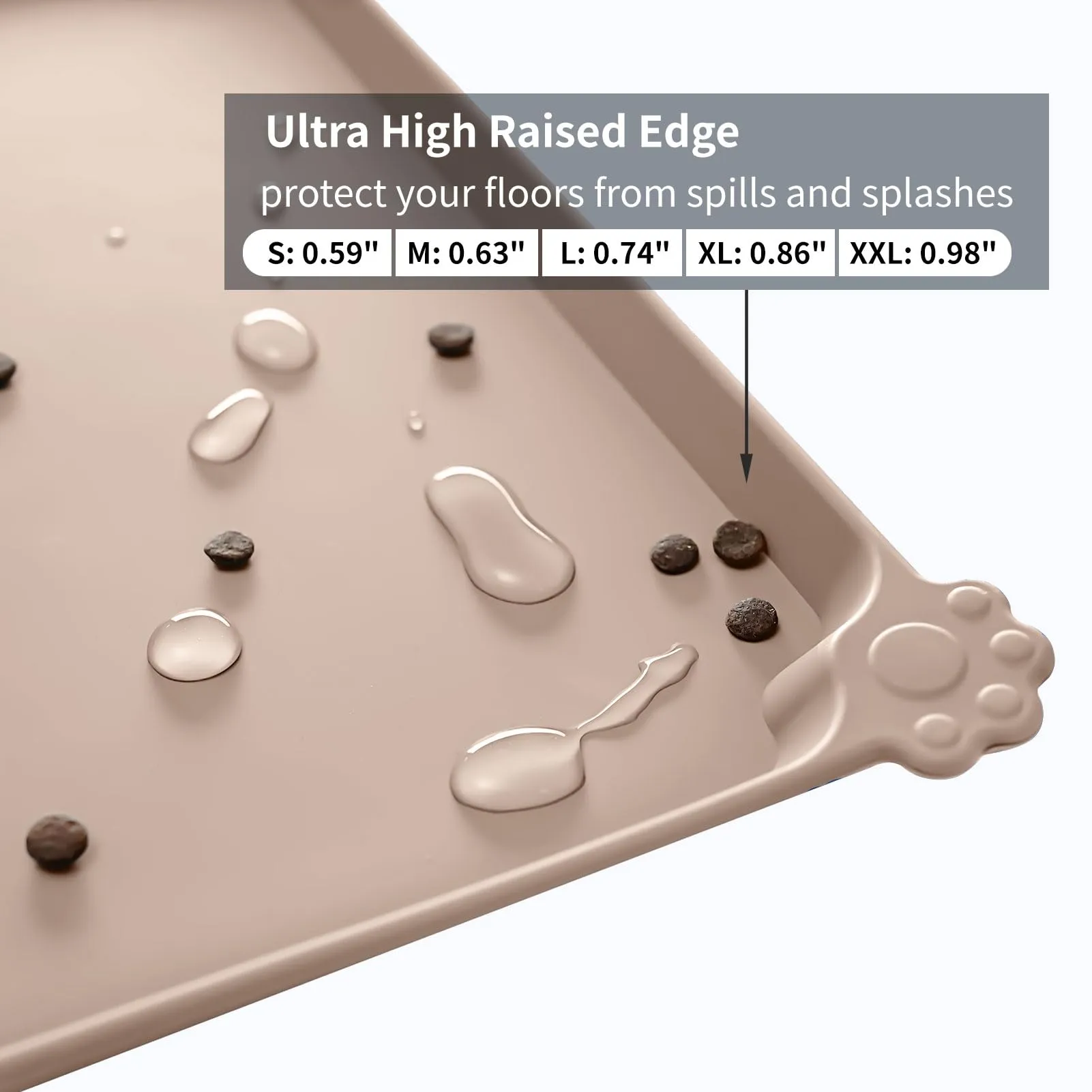 Reopet Tappetino in Silicone per Cibo e Acqua per Animali Domestici, Impermeabile e Antispill, 87 x 57 cm, Marrone grigiastro - immagine 3