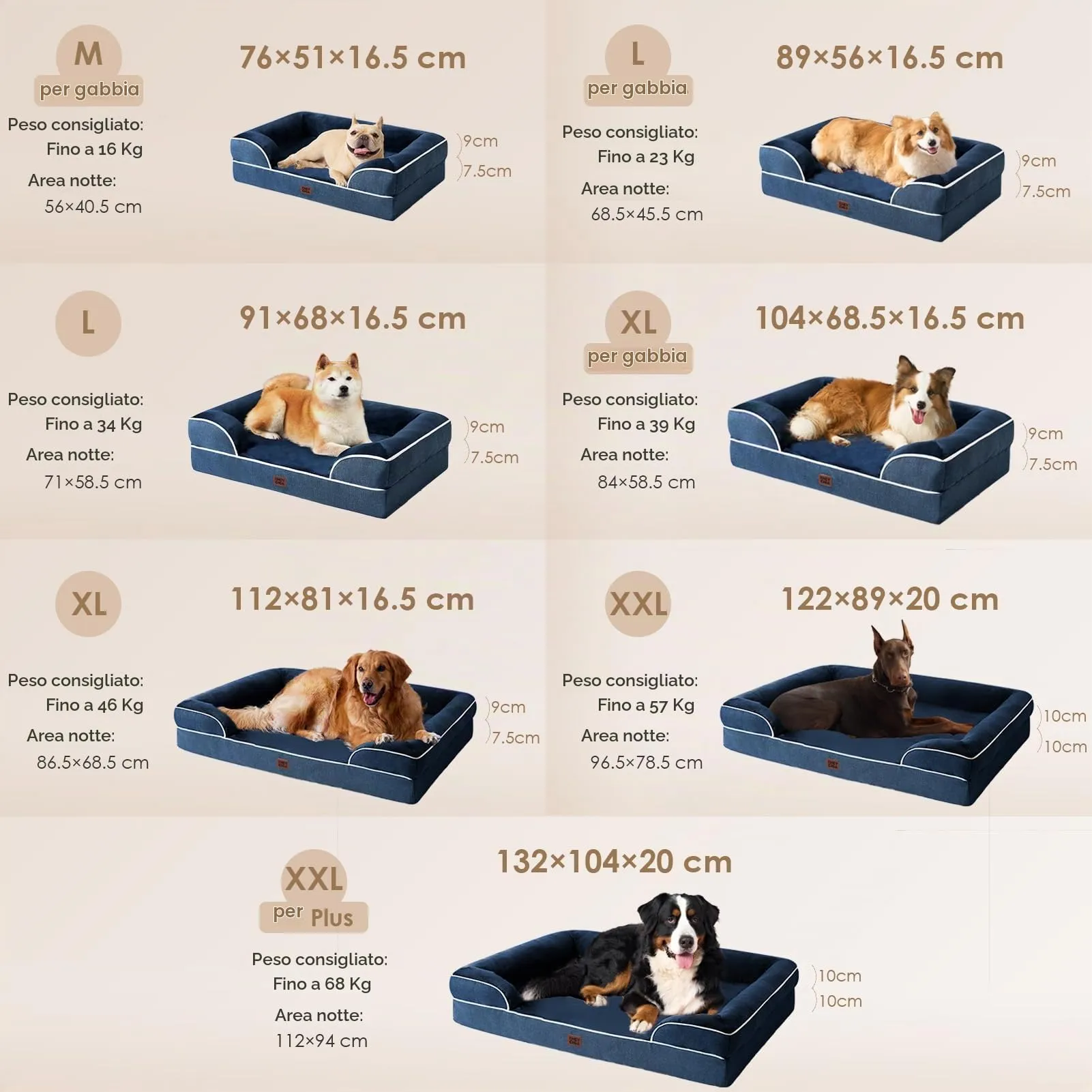 EHEYCIGA Cuccia Cane Interno, Taglia Media, 76x51x16cm, Blu Navy - immagine 5
