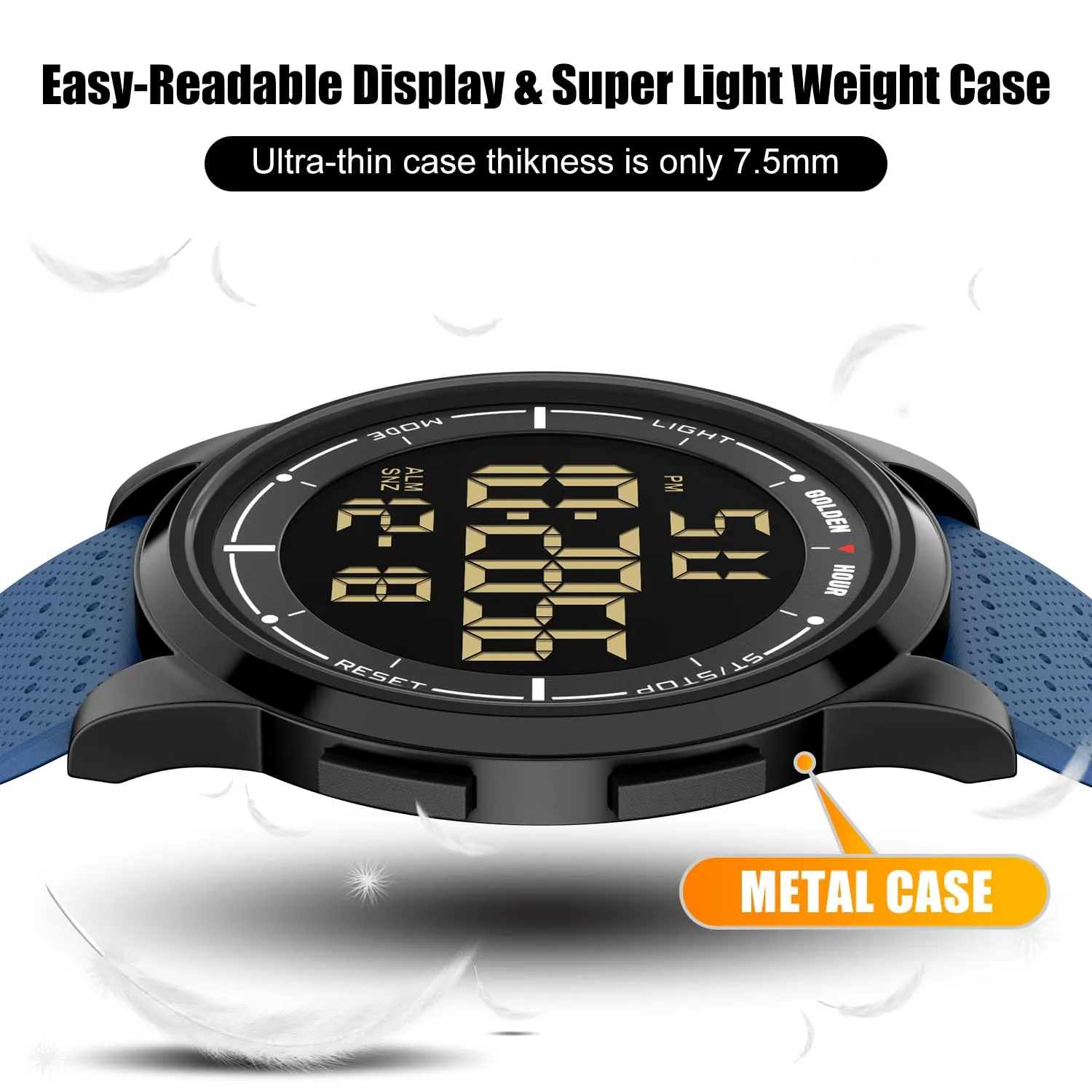GOLDEN HOUR GH-1313 Orologio Digitale Ultra-Sottile Sport Impermeabile Unisex - immagine 2