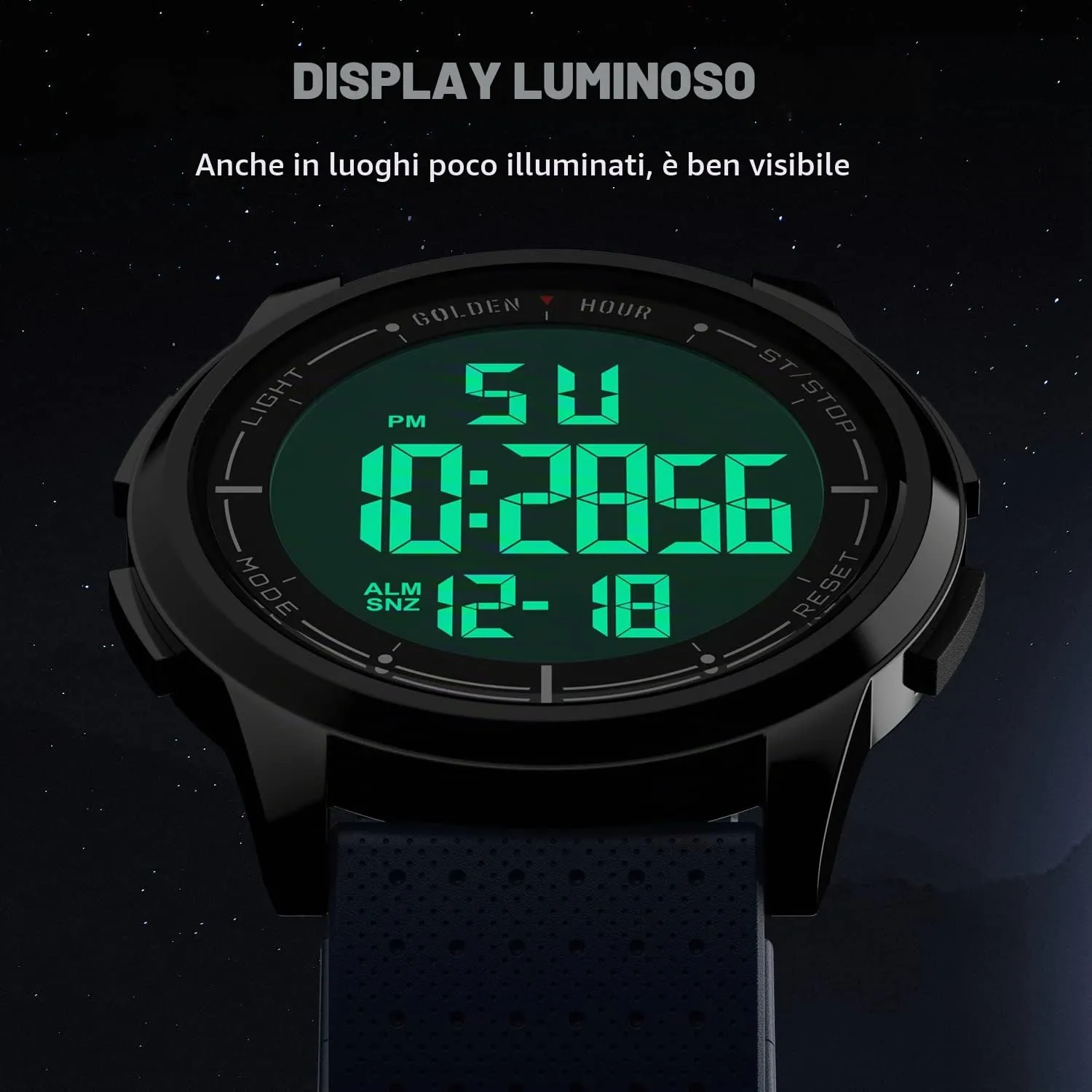 GOLDEN HOUR GH-1313 Orologio Digitale Ultra-Sottile Sport Impermeabile Unisex - immagine 3