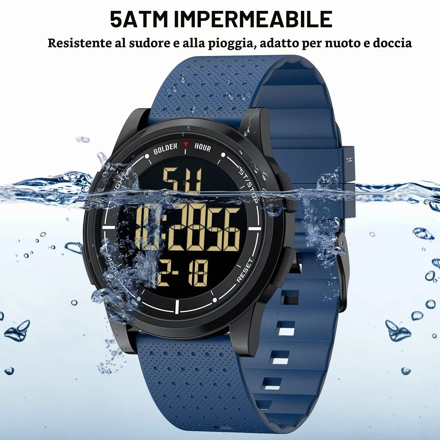 GOLDEN HOUR GH-1313 Orologio Digitale Ultra-Sottile Sport Impermeabile Unisex - immagine 5