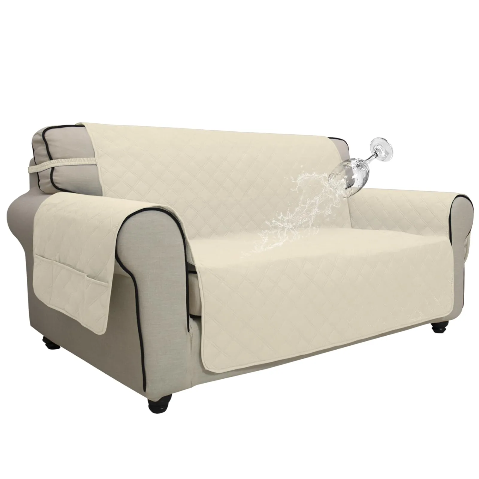 Easy-Going Copridivano Impermeabile Oversize per Divano a 2 Cuscini, Antiscivolo con Tasca, Avorio (M, XL) - immagine 1
