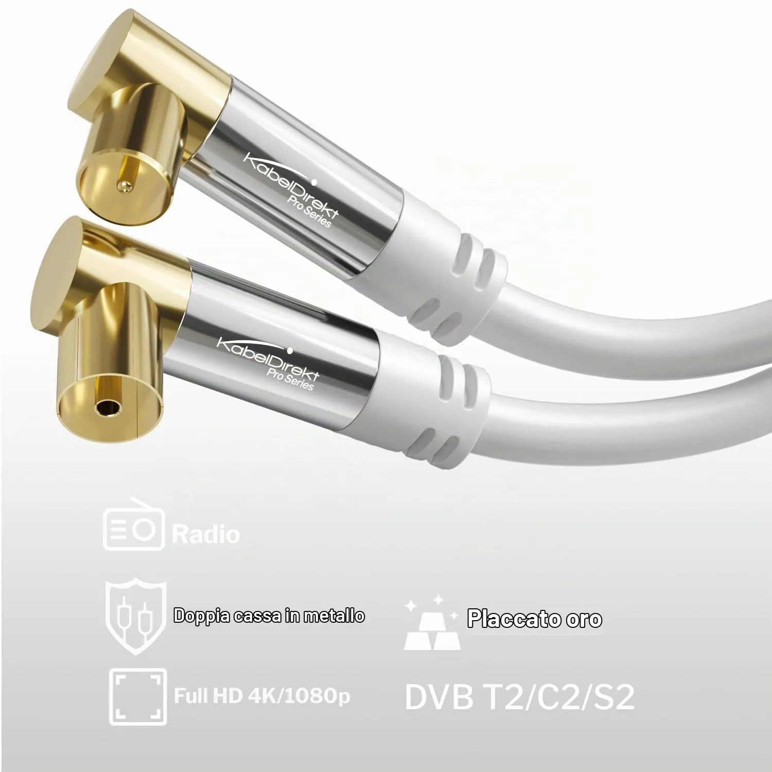 KabelDirekt Cavo Antenna TV 4K, 1,5m, 90°, Bianco, 2× 90° - immagine 2