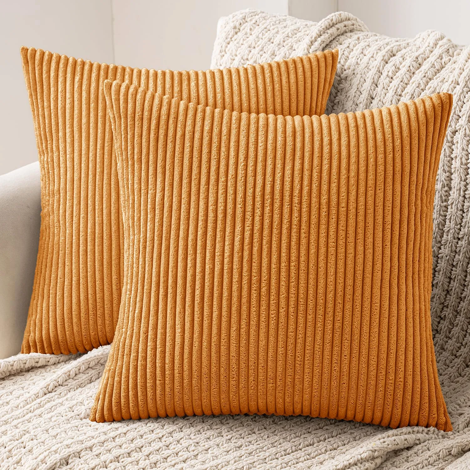 MIULEE Fodere in Velluto a Coste 50 x 50 cm, Confezione da 2, Arancio Bruciato - immagine 1