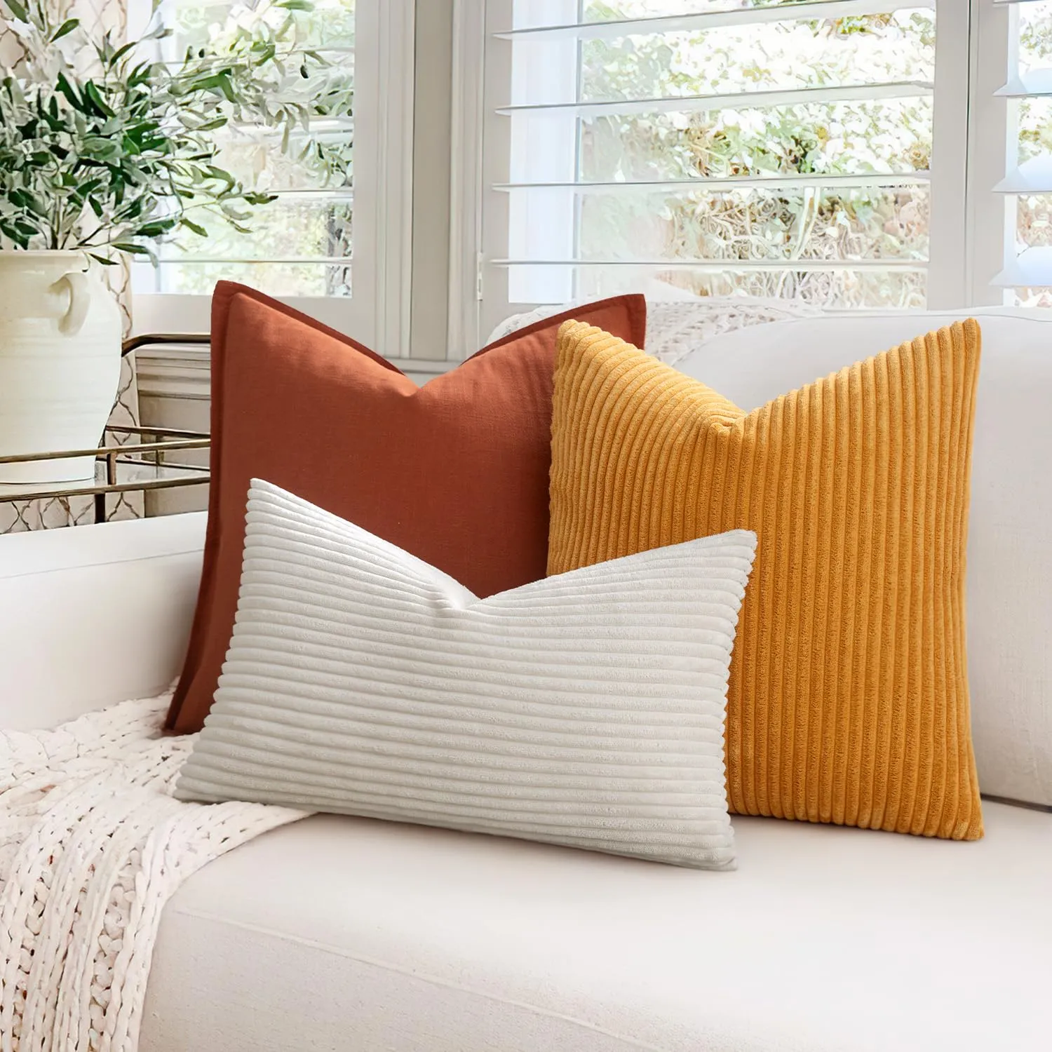 MIULEE Fodere in Velluto a Coste 50 x 50 cm, Confezione da 2, Arancio Bruciato - immagine 4