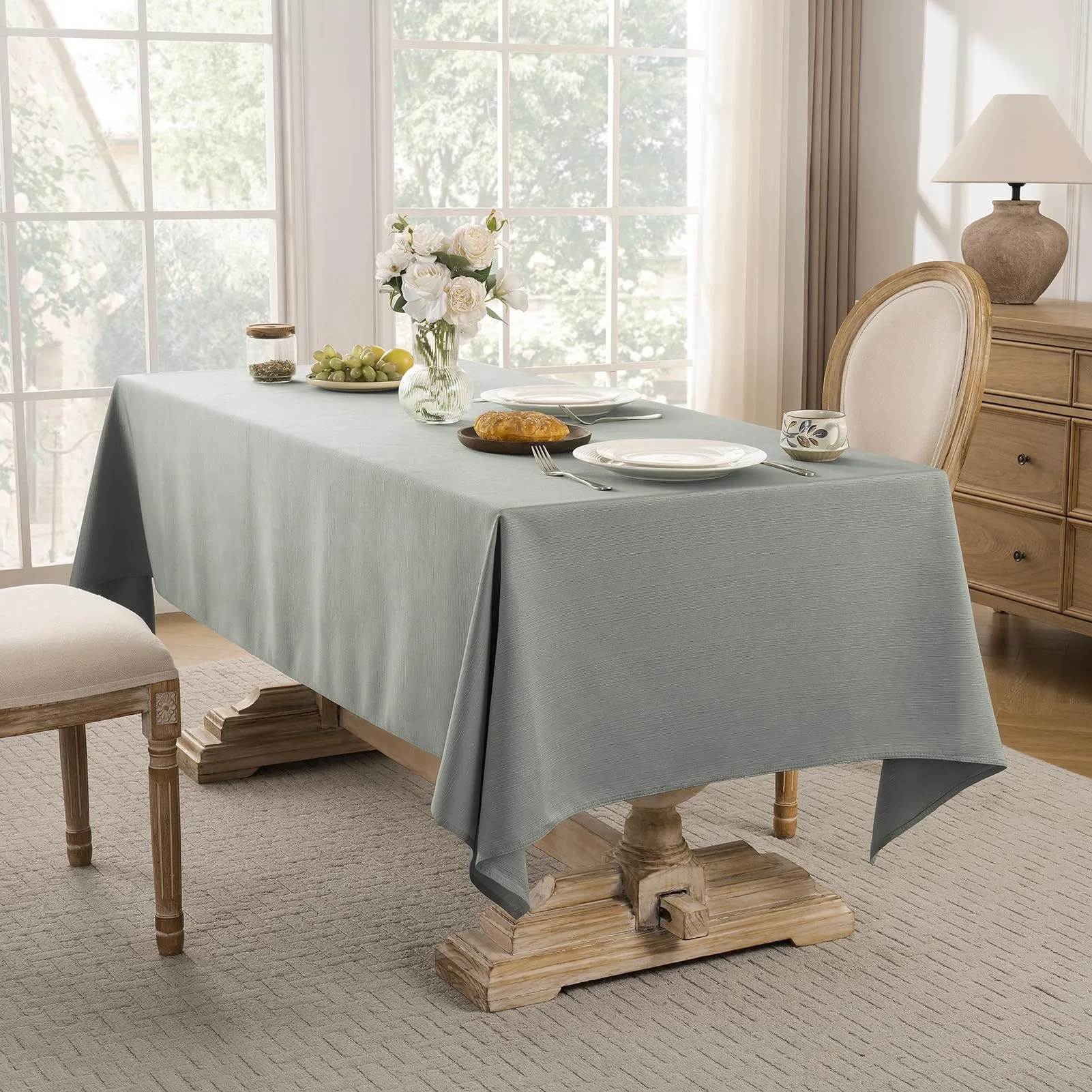 Softalker Tovaglia Rettangolare in Jacquard Geometrico, Poliestere, 152 x 366 cm, Grigio Chiaro - immagine 4