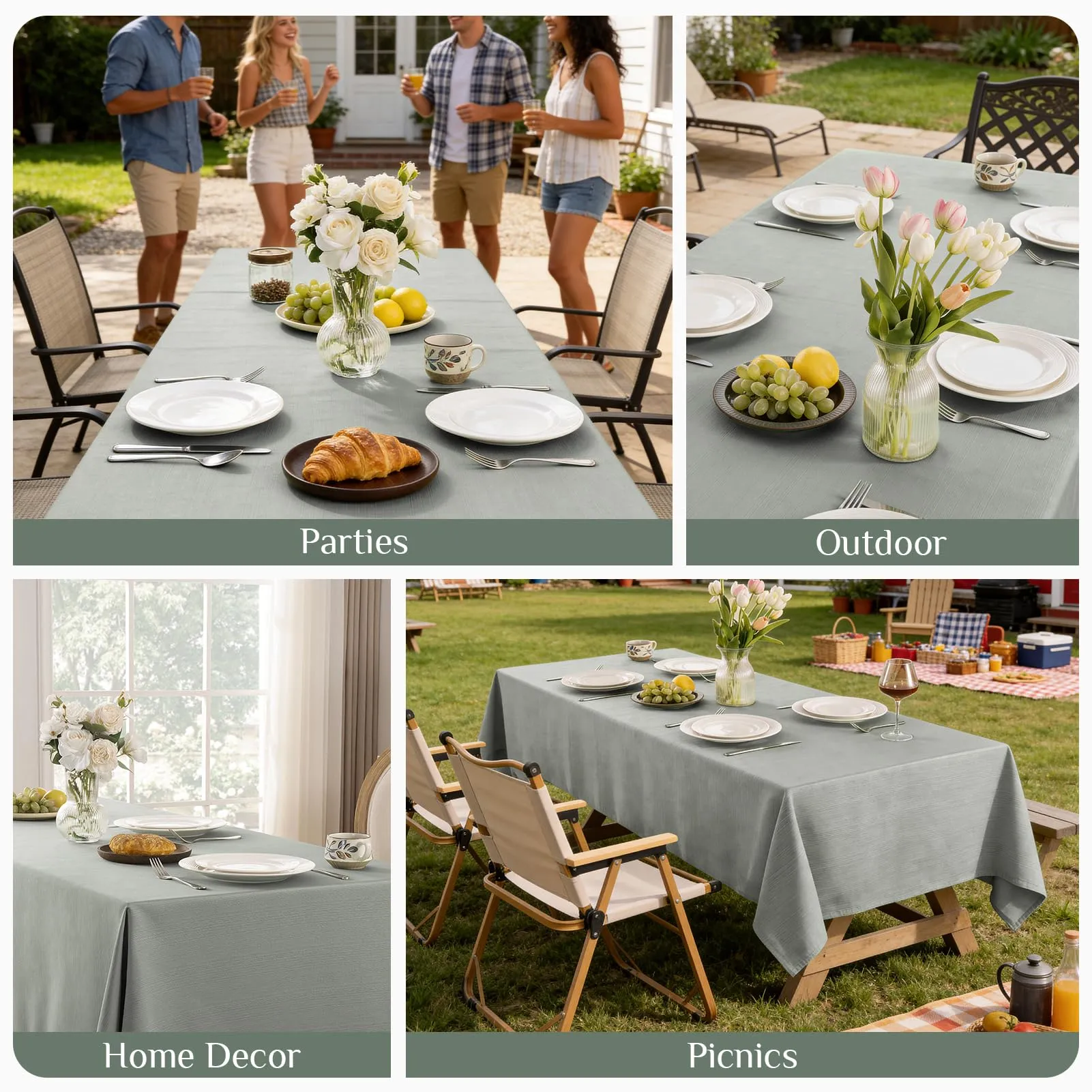 Softalker Tovaglia Rettangolare in Jacquard Geometrico, Poliestere, 152 x 366 cm, Grigio Chiaro - immagine 5
