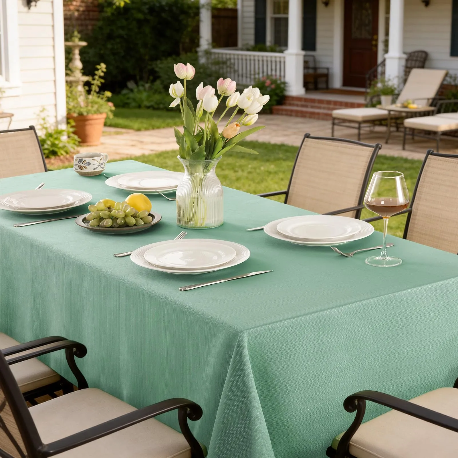 Softalker Tovaglia Rettangolare in Jacquard Verde Salvia, 60 x 120 Inch, Impermeabile e Antipiega - immagine 4