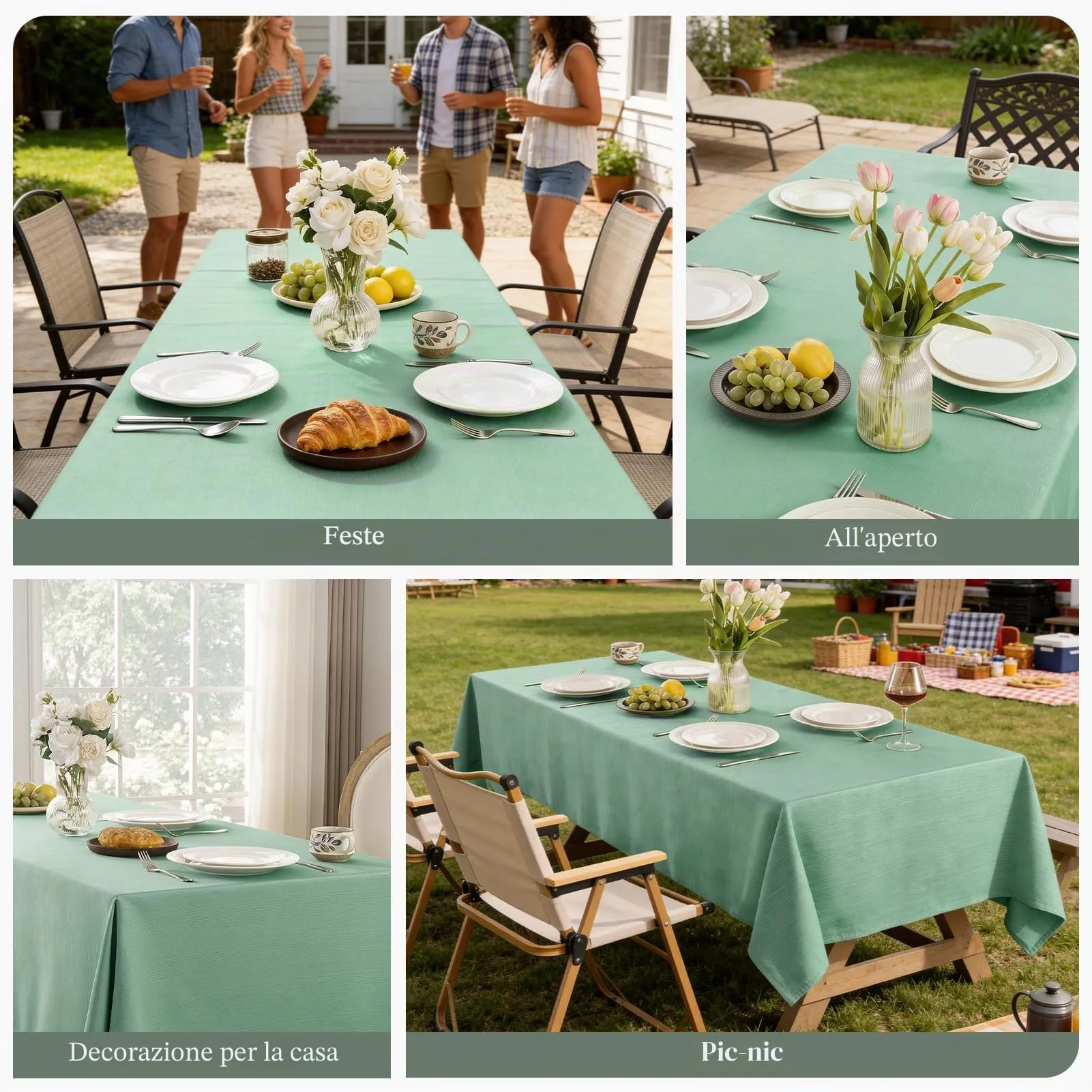 Softalker Tovaglia Rettangolare in Jacquard Verde Salvia, 60 x 120 Inch, Impermeabile e Antipiega - immagine 5