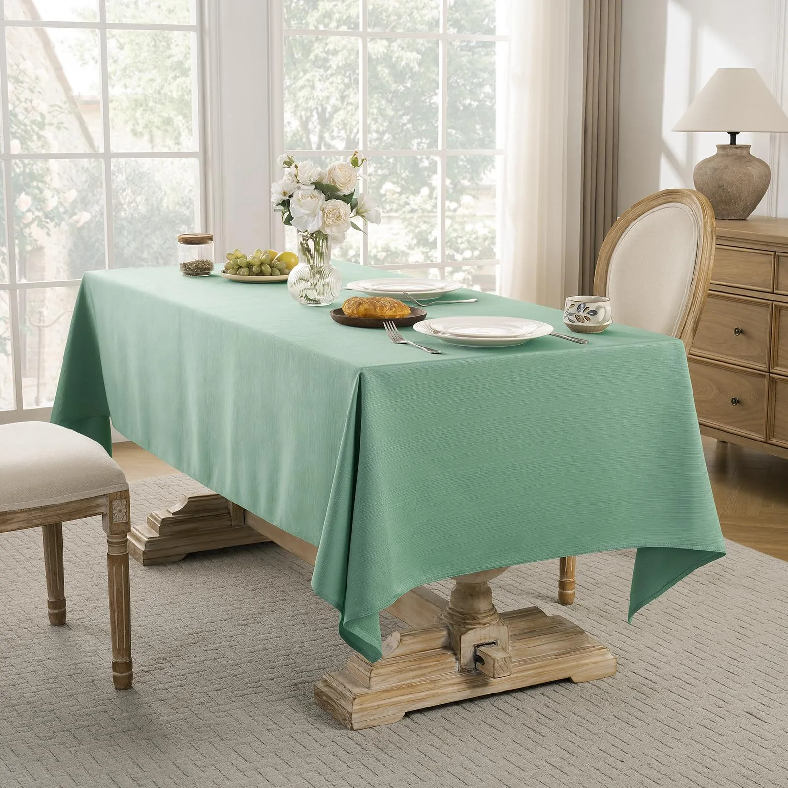 Softalker Tovaglia Rettangolare in Jacquard Verde Salvia, 60 x 120 Inch, Impermeabile e Antipiega - immagine 6