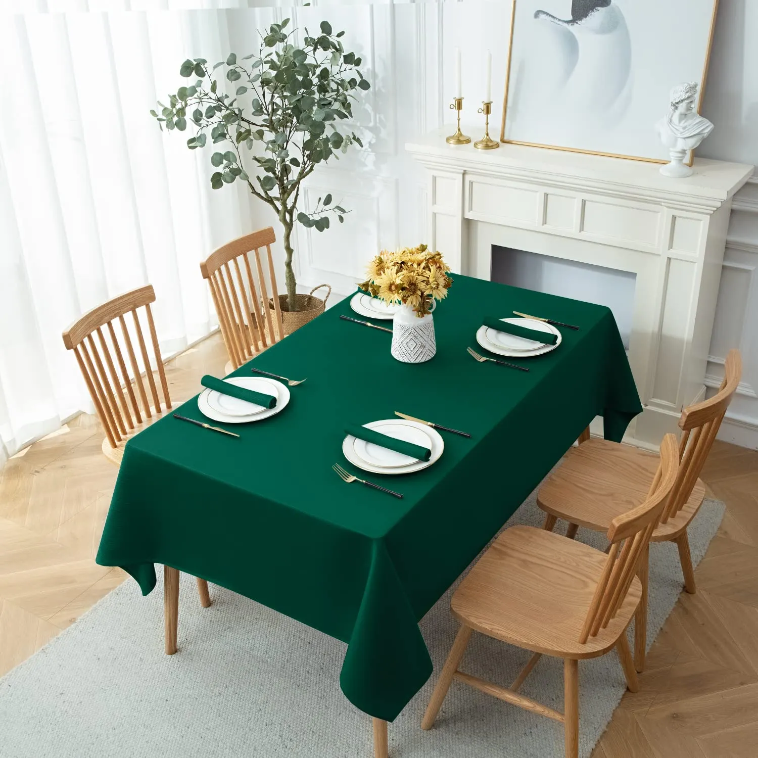 Softalker Tovaglia Natalizia Rettangolare in Jacquard, Linee Geometriche, Verde, 60 x 104 pollici - immagine 8