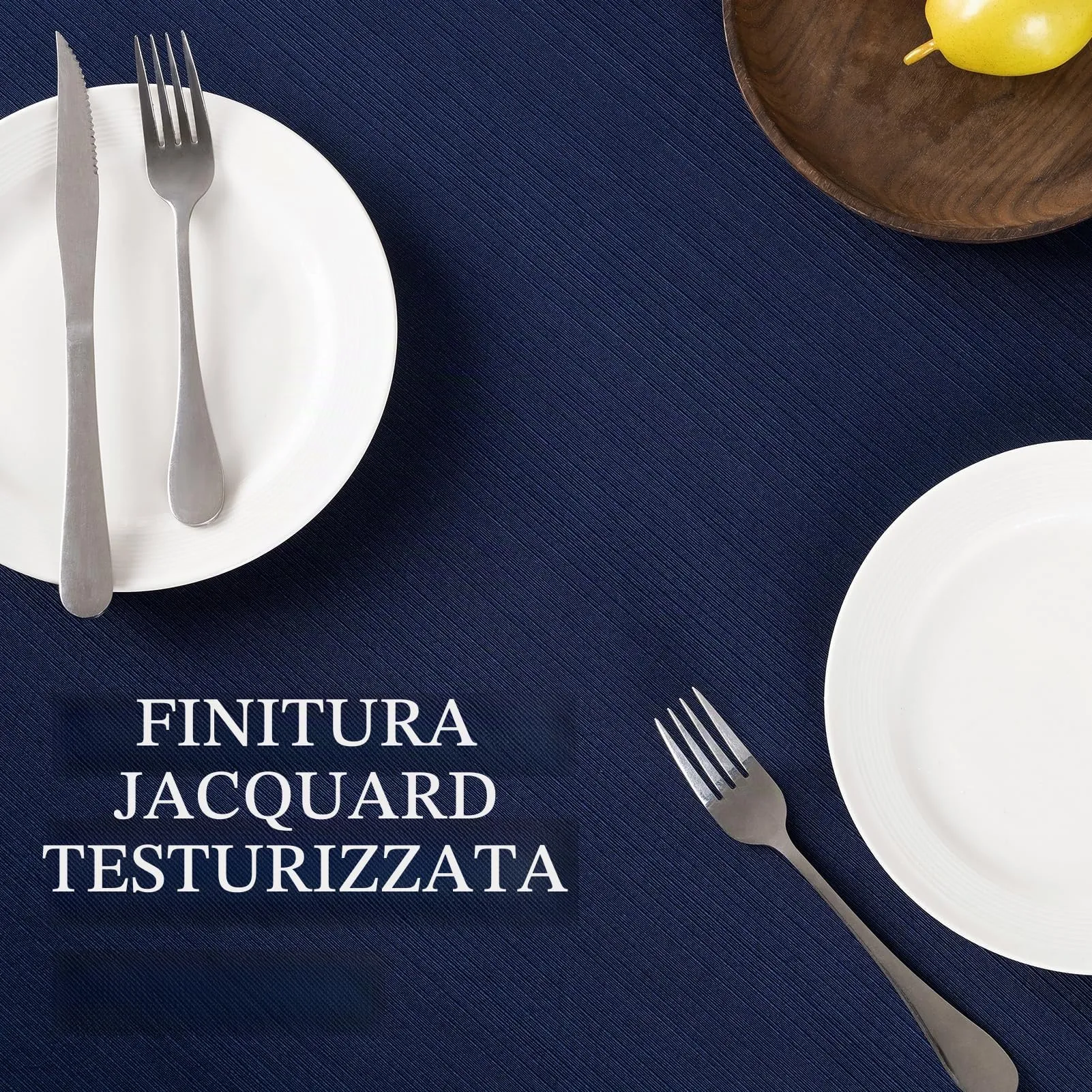 Softalker Tovaglia rettangolare jacquard motivo geometrico damascato in poliestere, 152,4 x 365,8 cm, blu marino - immagine 2