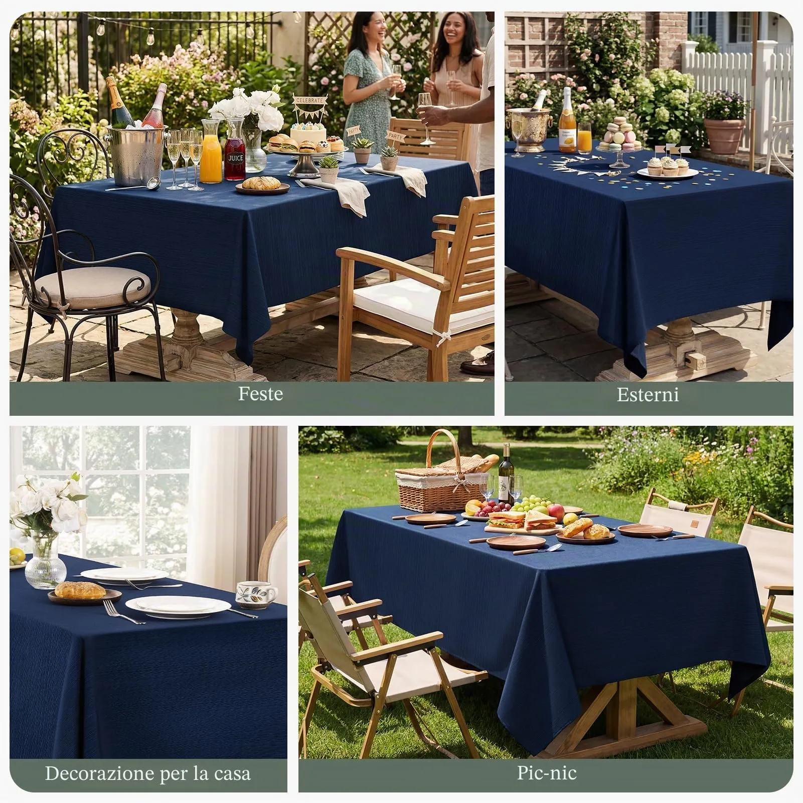 Softalker Tovaglia rettangolare jacquard motivo geometrico damascato in poliestere, 152,4 x 365,8 cm, blu marino - immagine 5
