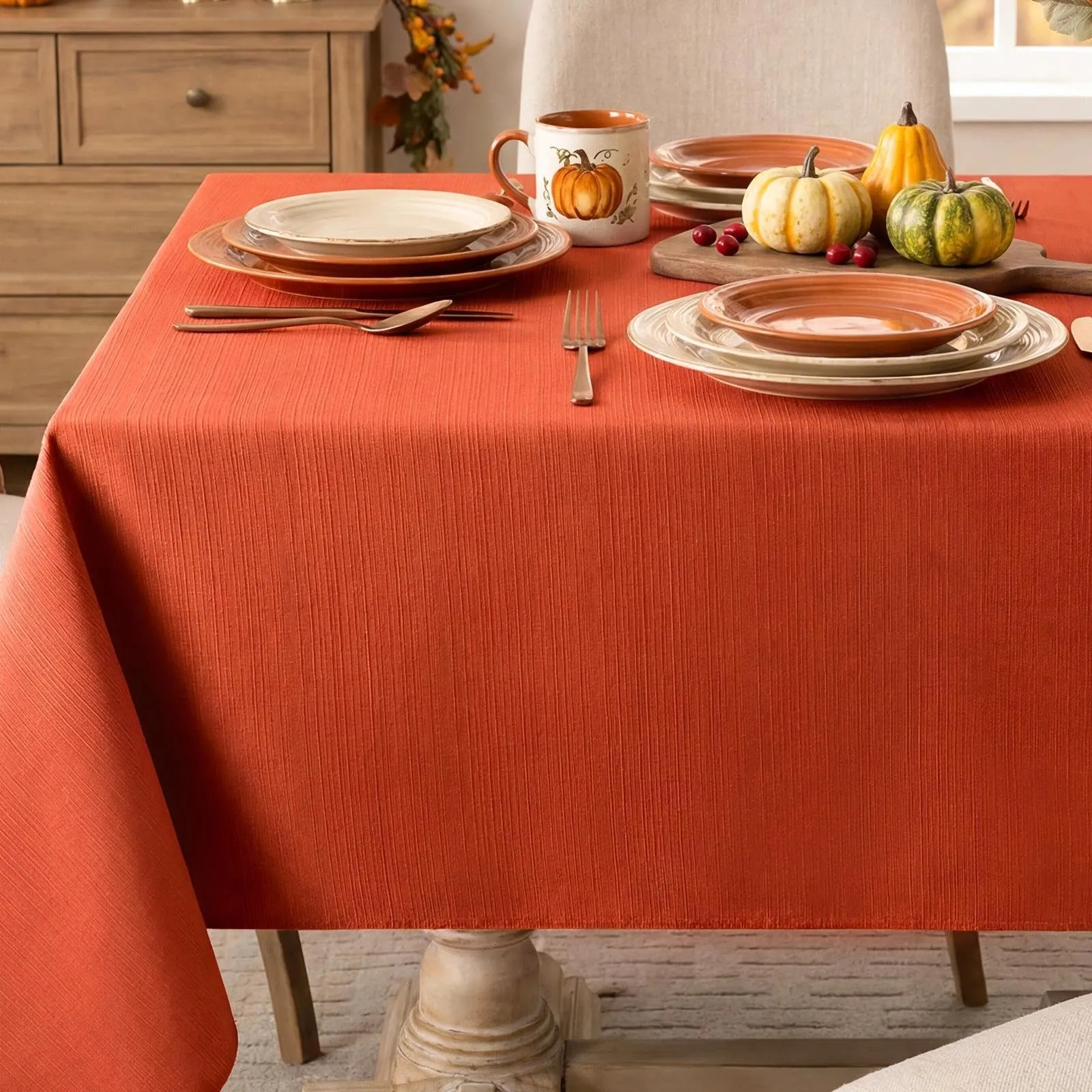 Softalker Tovaglia Rettangolare in Jacquard Geometrica, Arancione Bruciato, Impermeabile e Antimacchia (152 x 304 cm) - immagine 1