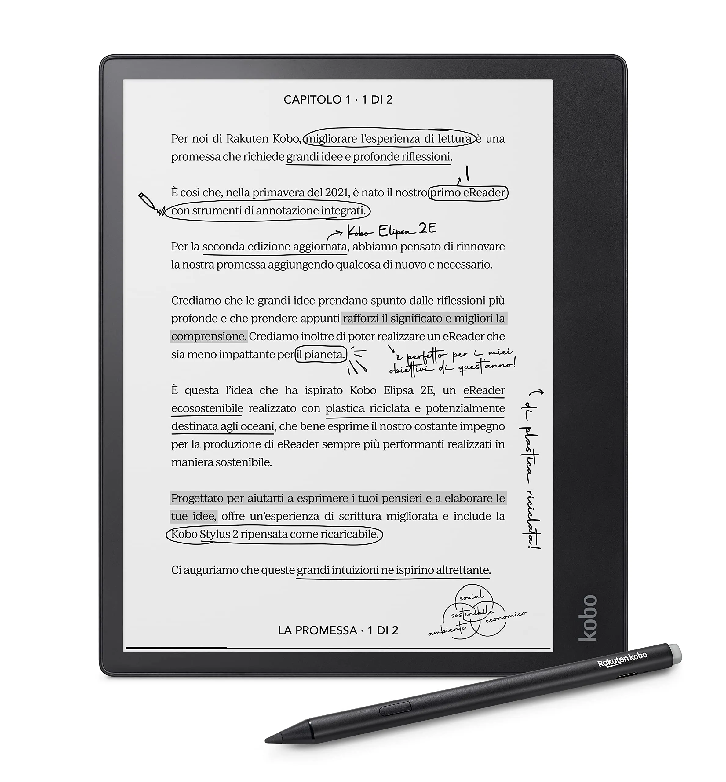 Kobo Elipsa 2E eReader 10,3" ComfortLight PRO with Kobo Stylus 2, 32 GB - immagine 1