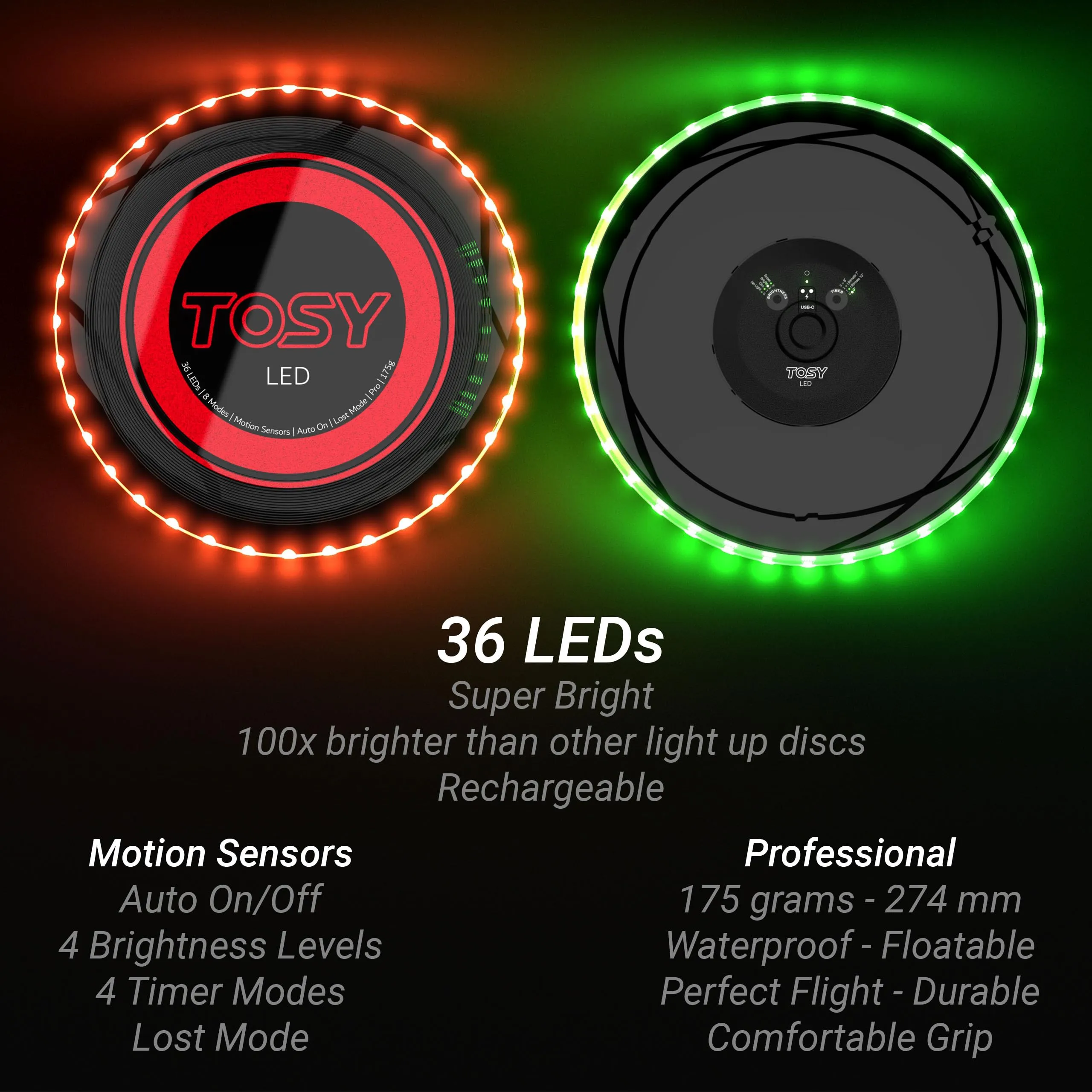 TOSY Flying Disc, 36 LED, Ricaricabile, Impermeabile, 175 g - immagine 3