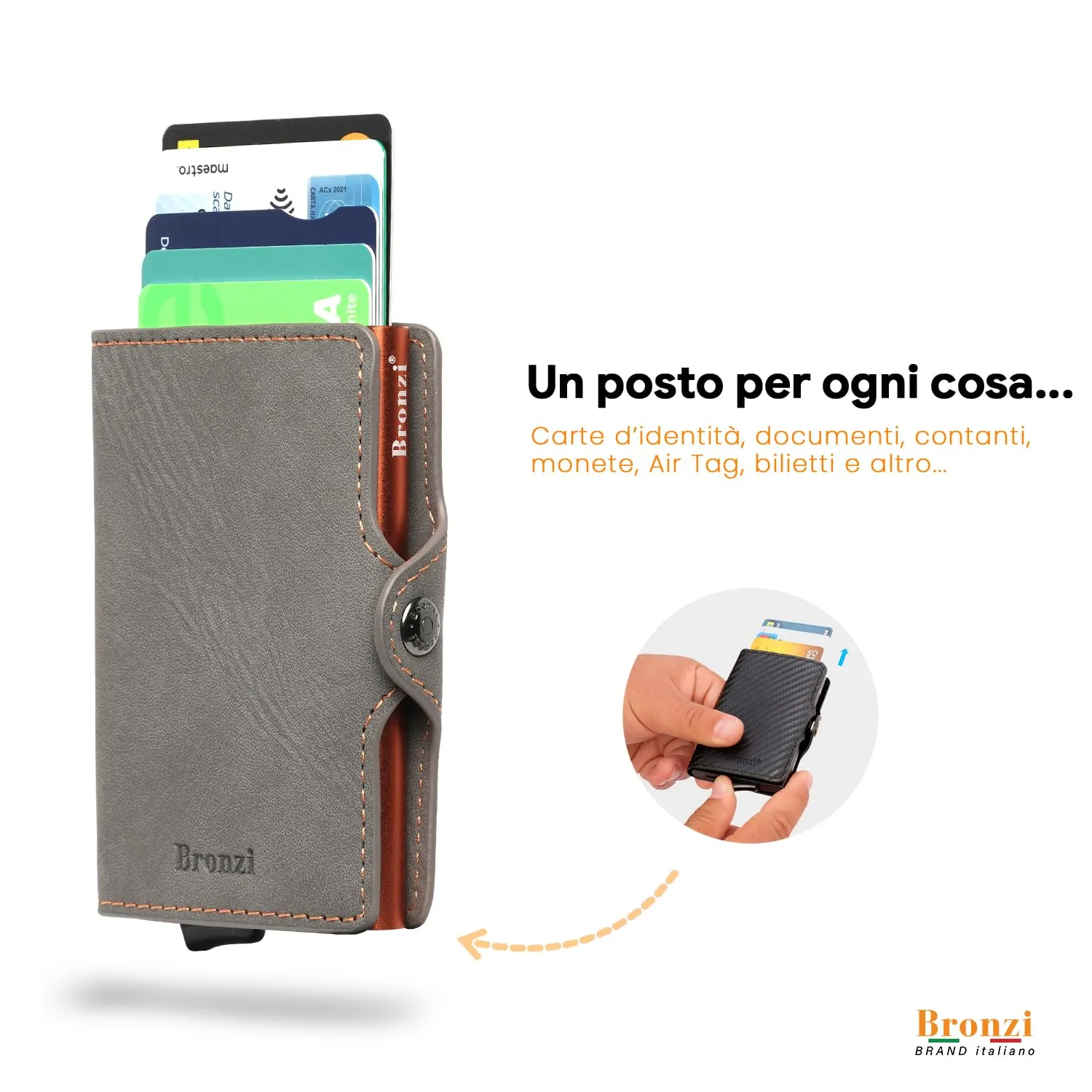 Bronzi Portafoglio Portacarte Slim RFID Grigio Opaco - immagine 2