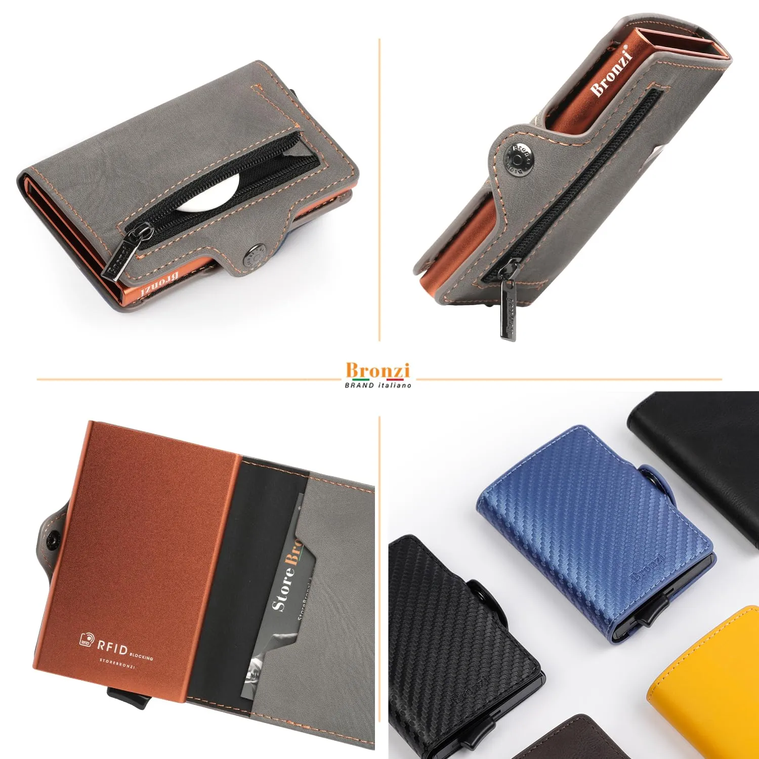 Bronzi Portafoglio Portacarte Slim RFID Grigio Opaco - immagine 4