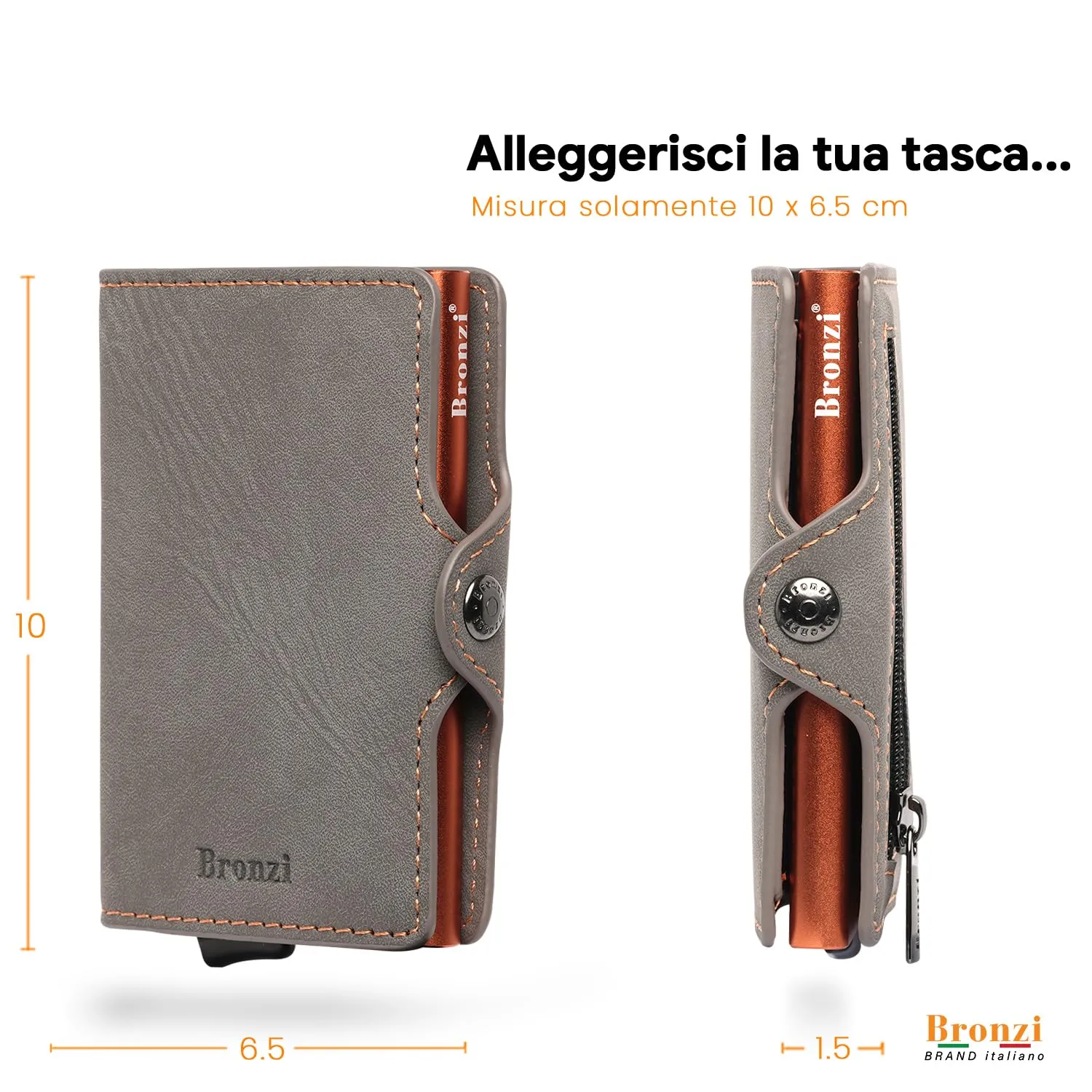 Bronzi Portafoglio Portacarte Slim RFID Grigio Opaco - immagine 5
